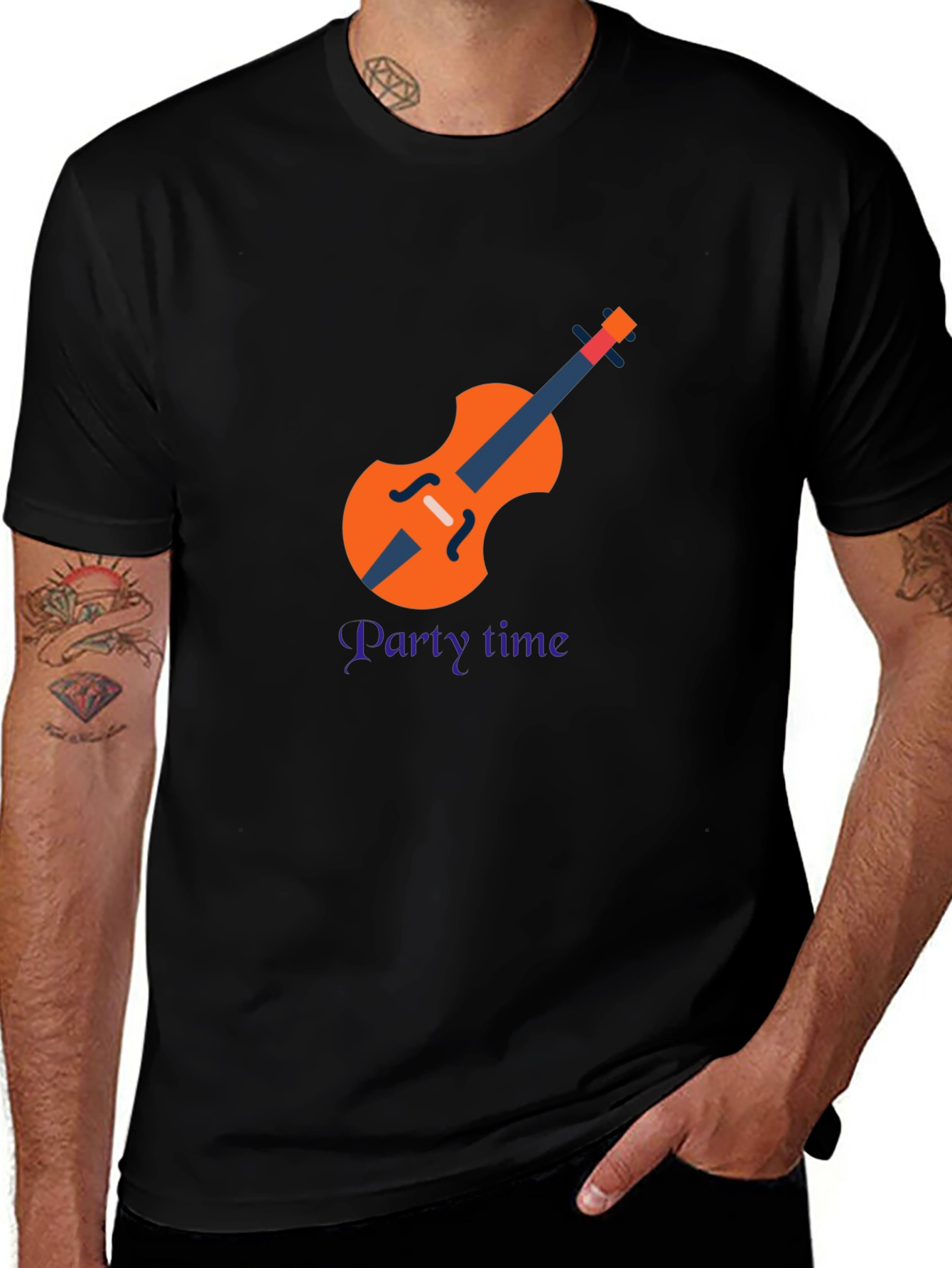 Variant 18 of Party Time Violin Graphic Tee - Black Casual T-Shirt
