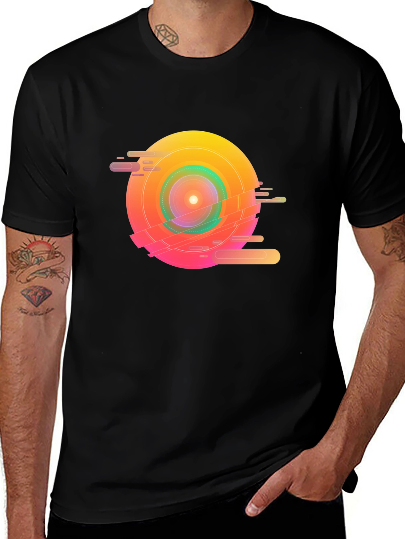 Variant 28 of Abstract Gradient Circle Graphic Tee - Stylish Black T-Shirt
