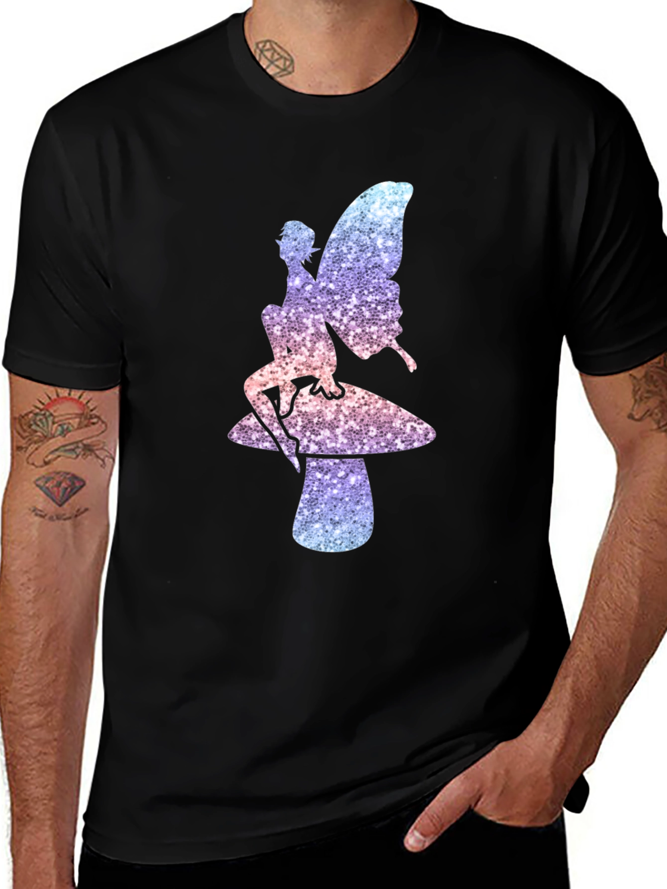 Variant 10 of Fairy on Mushroom Black T-Shirt