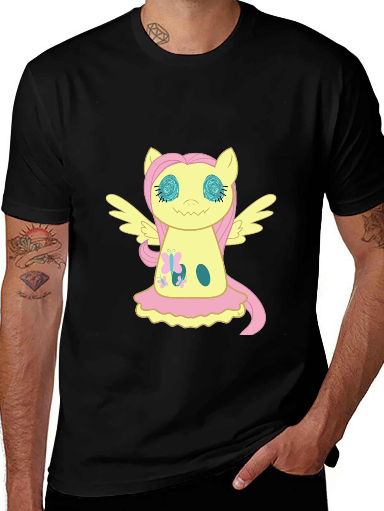 Variant 28 of Fluttershy Graphic Print Black T-Shirt