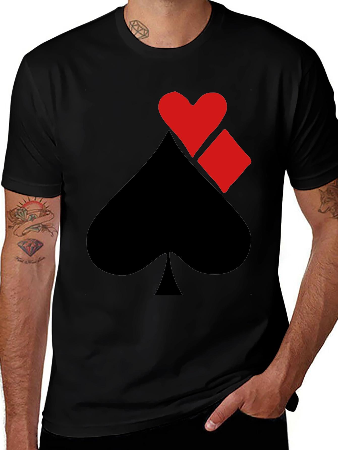 Variant 6 of Playing Card Suit Graphic Tee - Spade, Heart, Diamond - Black