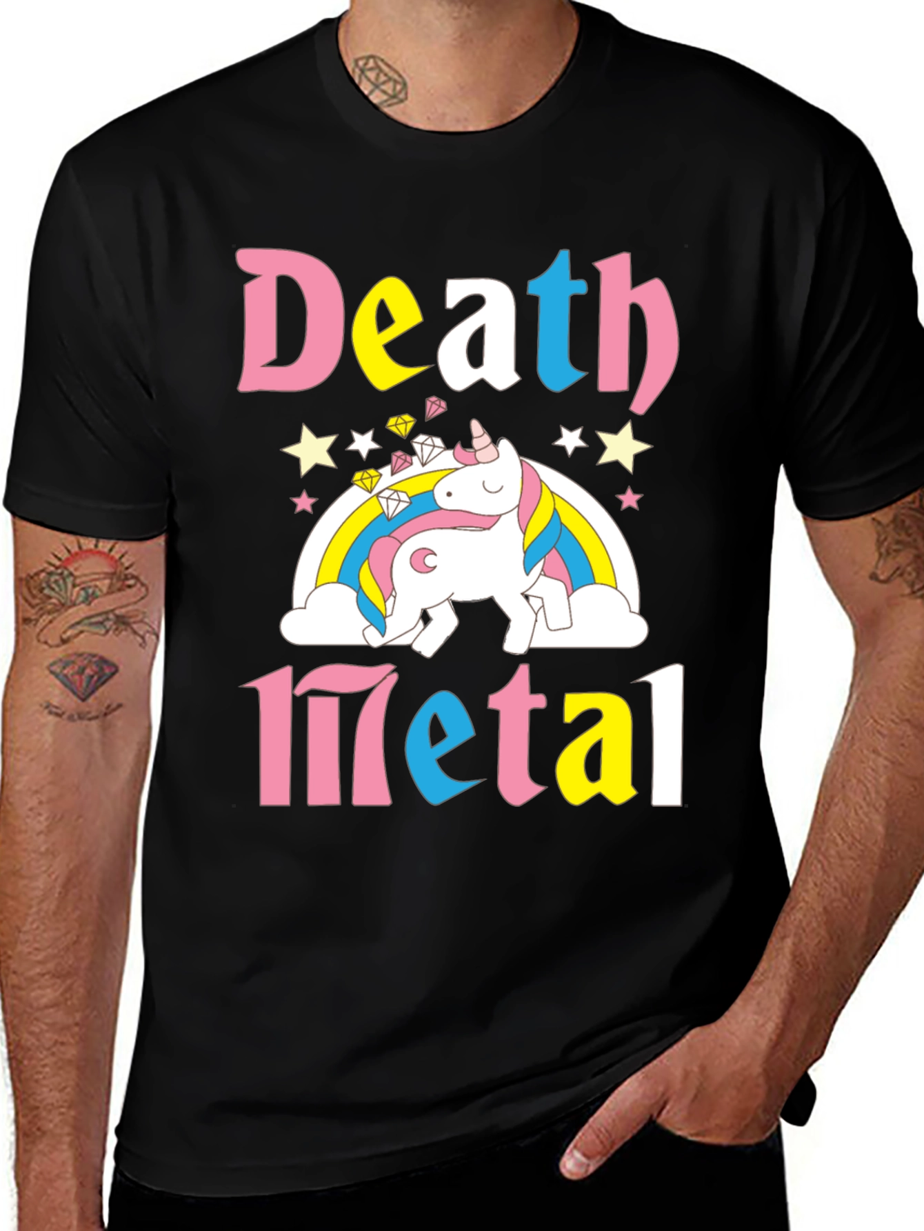 Death Metal Unicorn Graphic T-Shirt - Black
