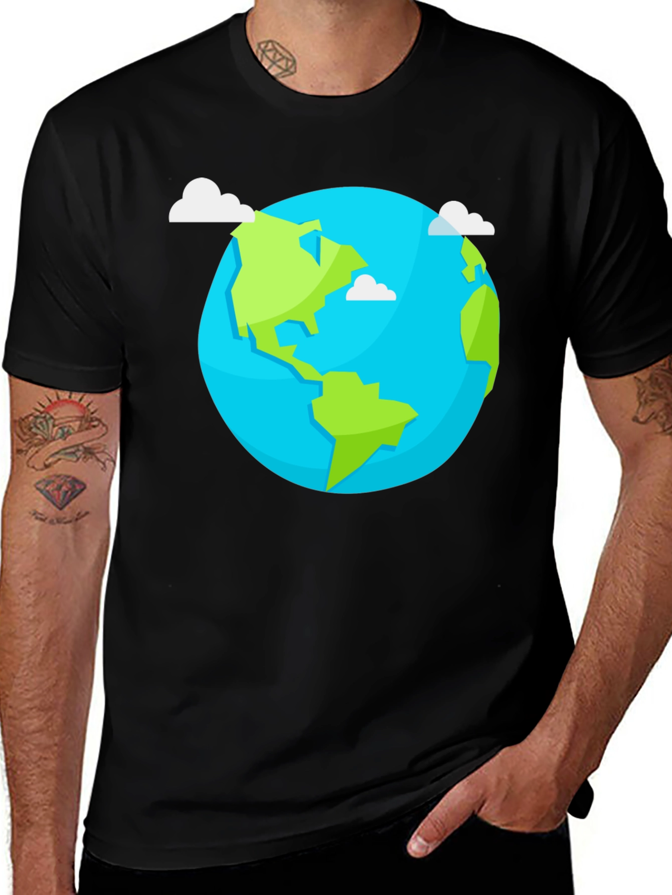 Earth Graphic Tee - Black Cotton World T-Shirt