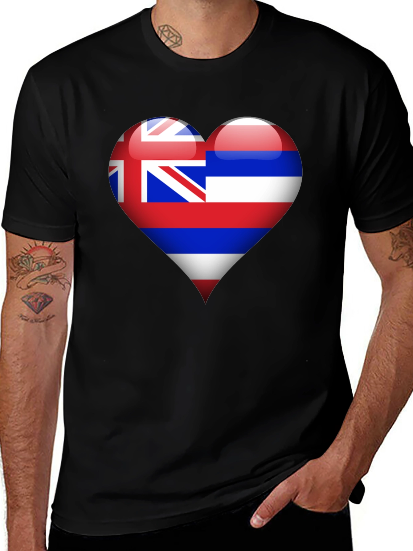 Variant 11 of Hawaii Heart Flag Black T-Shirt