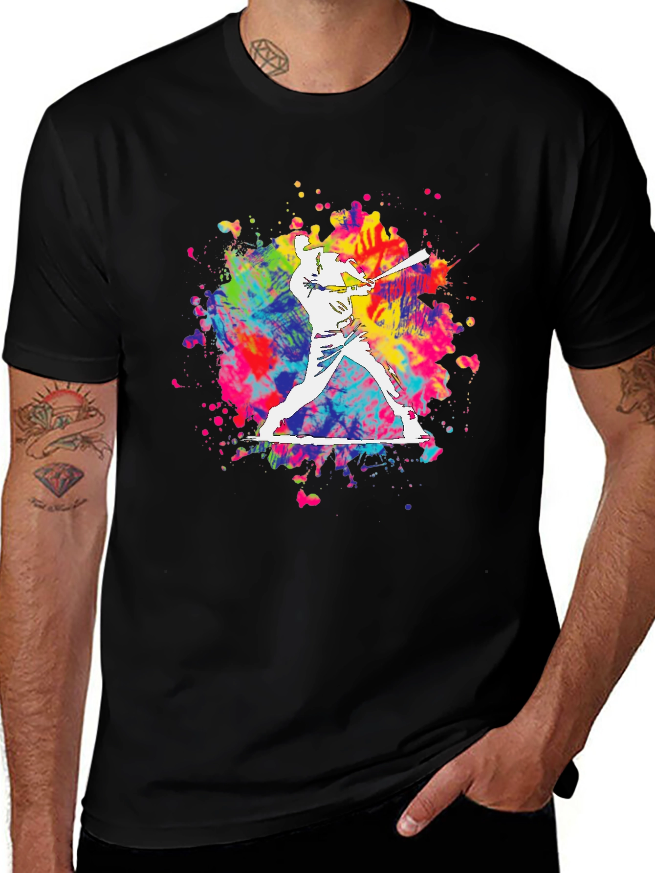 Variant 17 of Baseball Splatter Graphic Tee - Bold Black T-Shirt