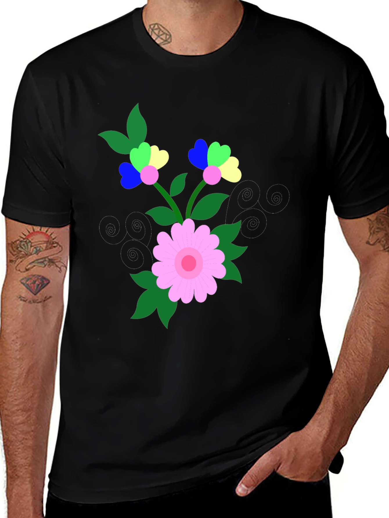 Variant 24 of Floral Graphic Print Black T-Shirt