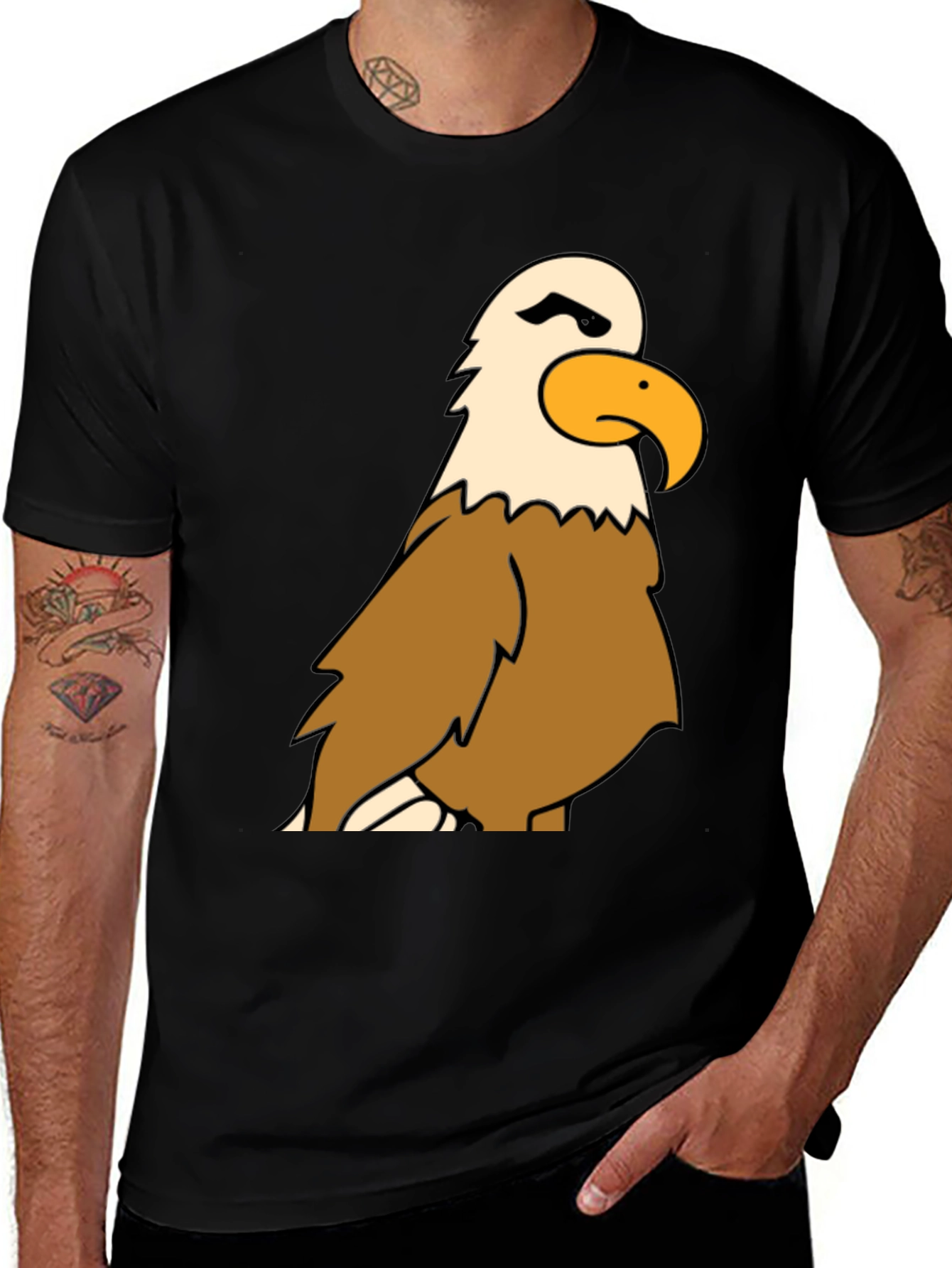 Variant 12 of Bald Eagle Cartoon Graphic Black T-Shirt