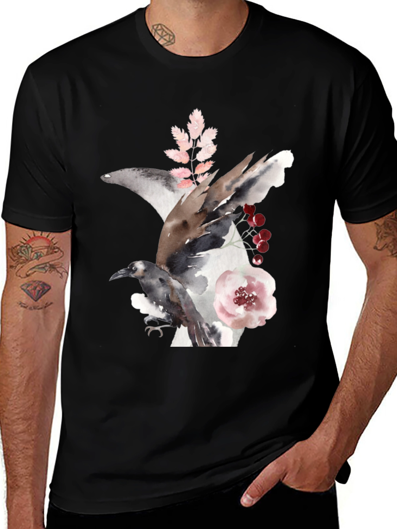 Variant 21 of Raven & Floral Watercolor Tee