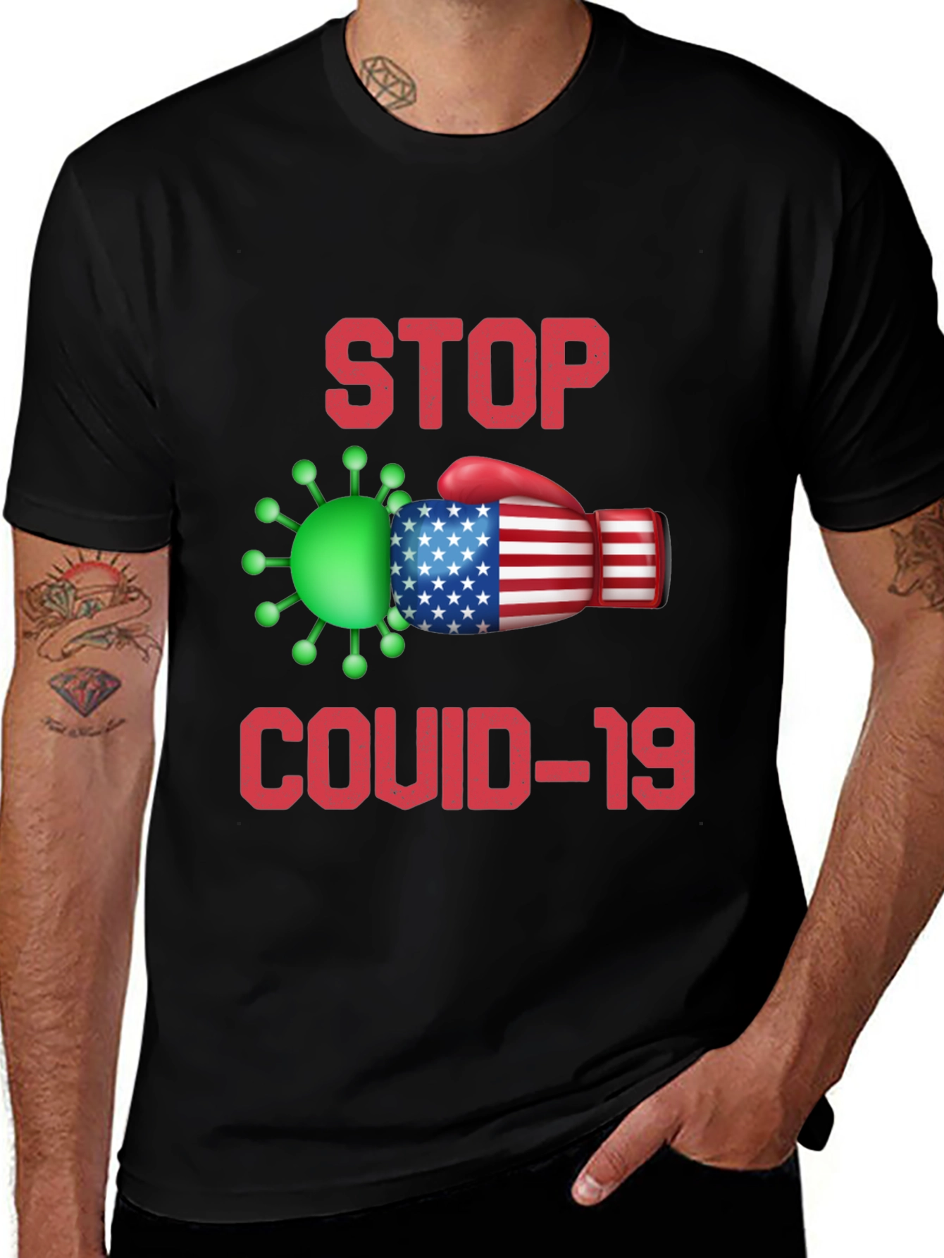 Variant 22 of Stop COVID-19 Patriotic T-Shirt