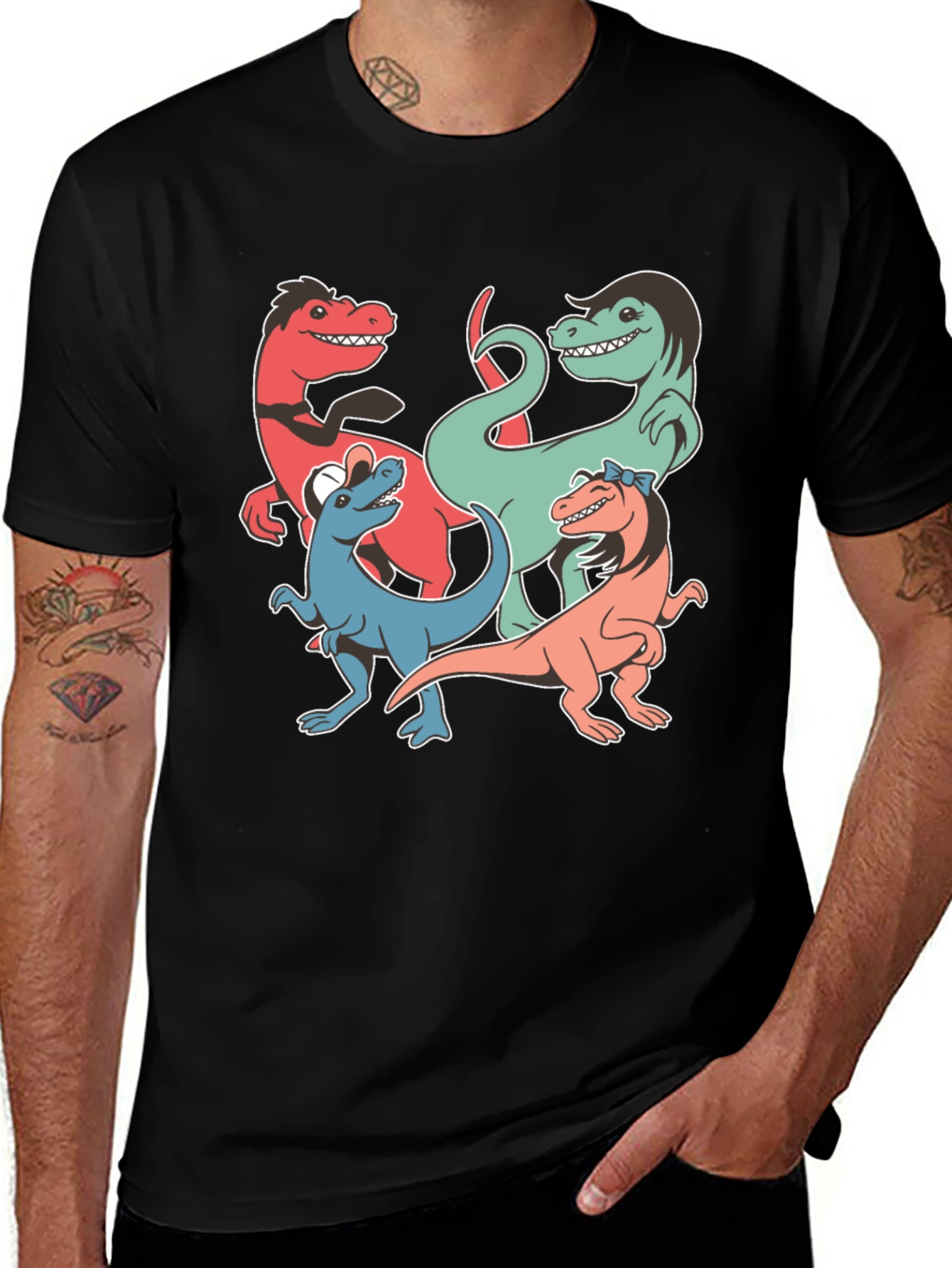 Variant 11 of Dinosaur Cartoon Graphic Print Black T-Shirt