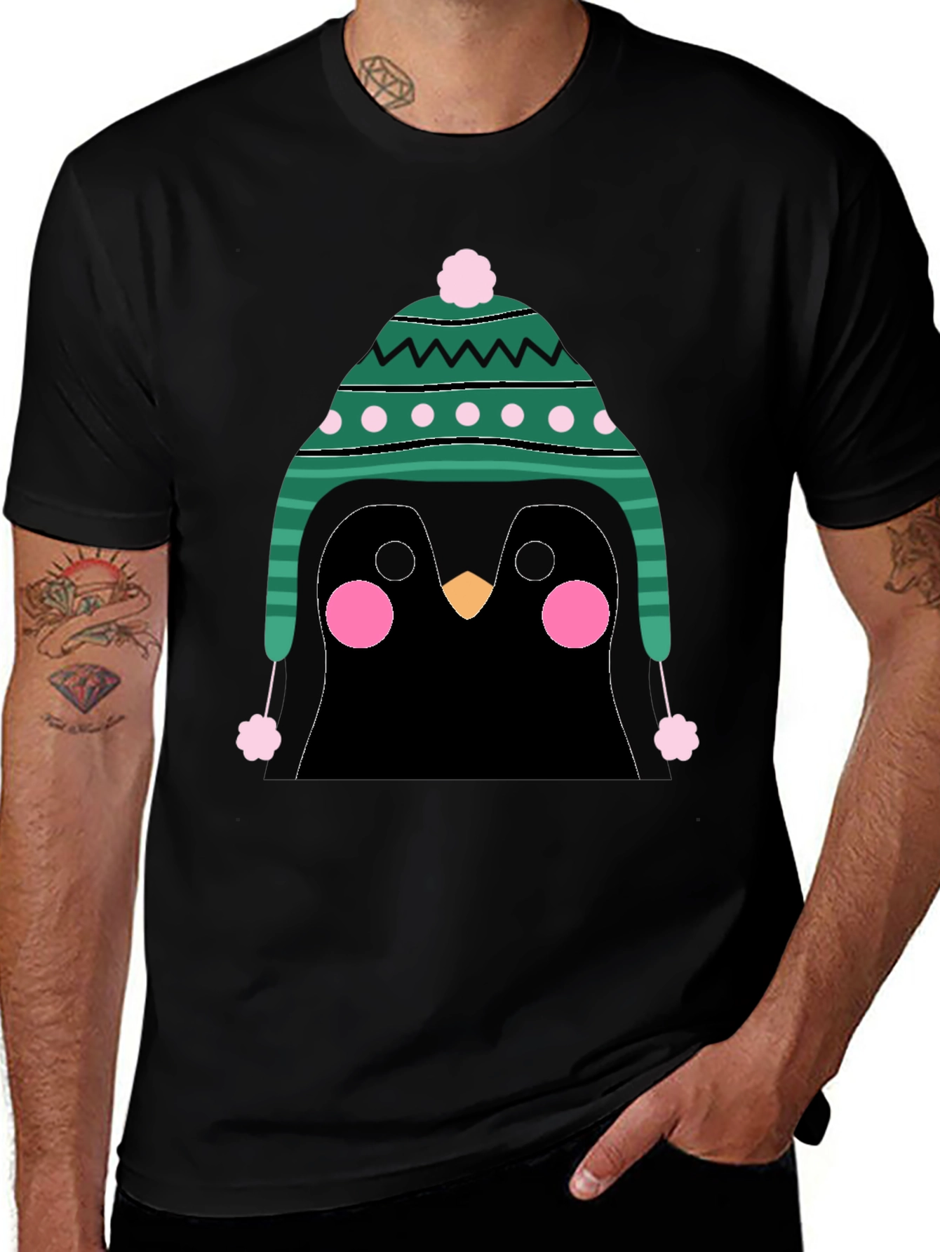 Penguin in Hat Graphic Tee - Black