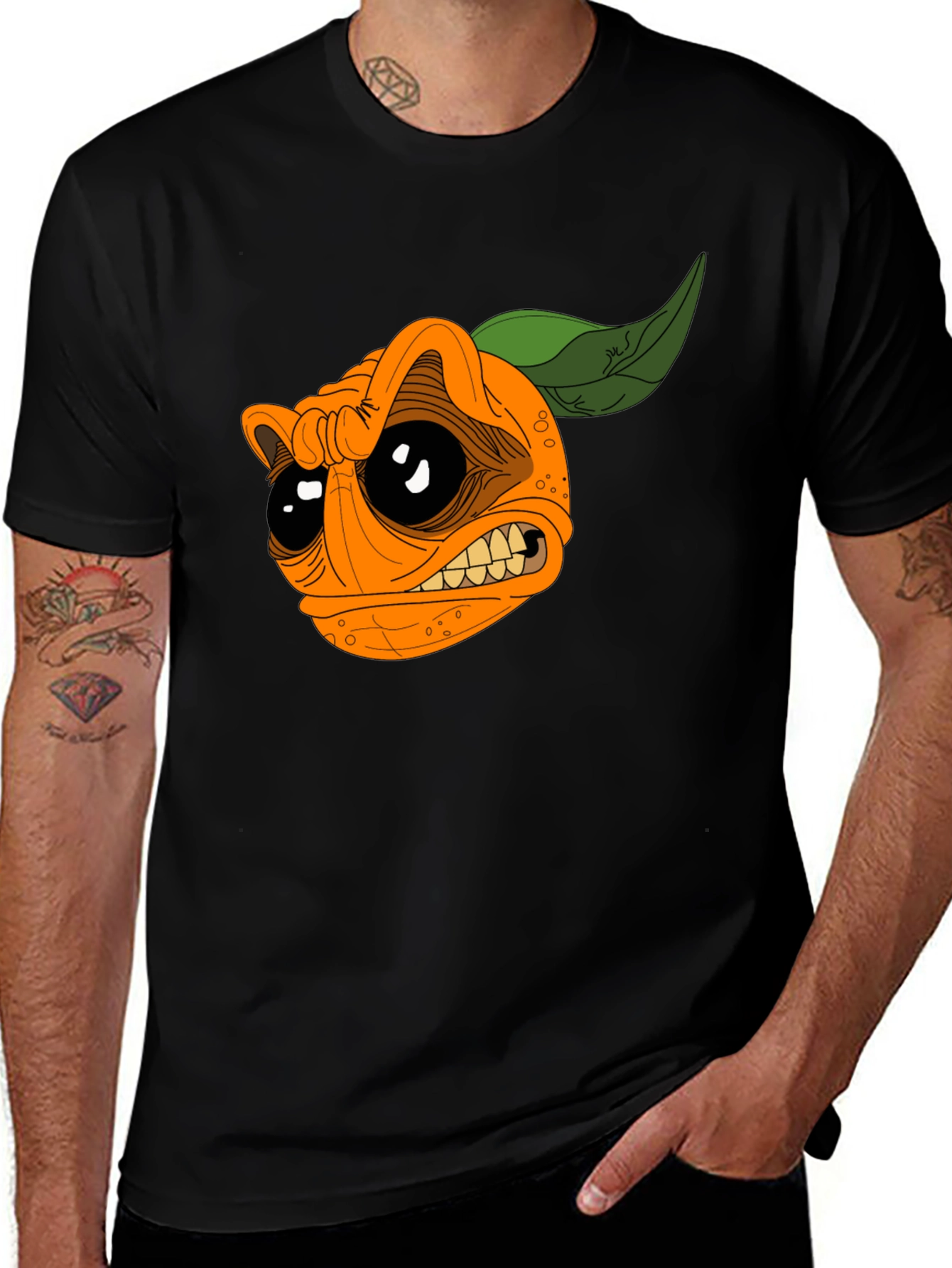 Variant 13 of Cartoon Orange Graphic Black T-Shirt