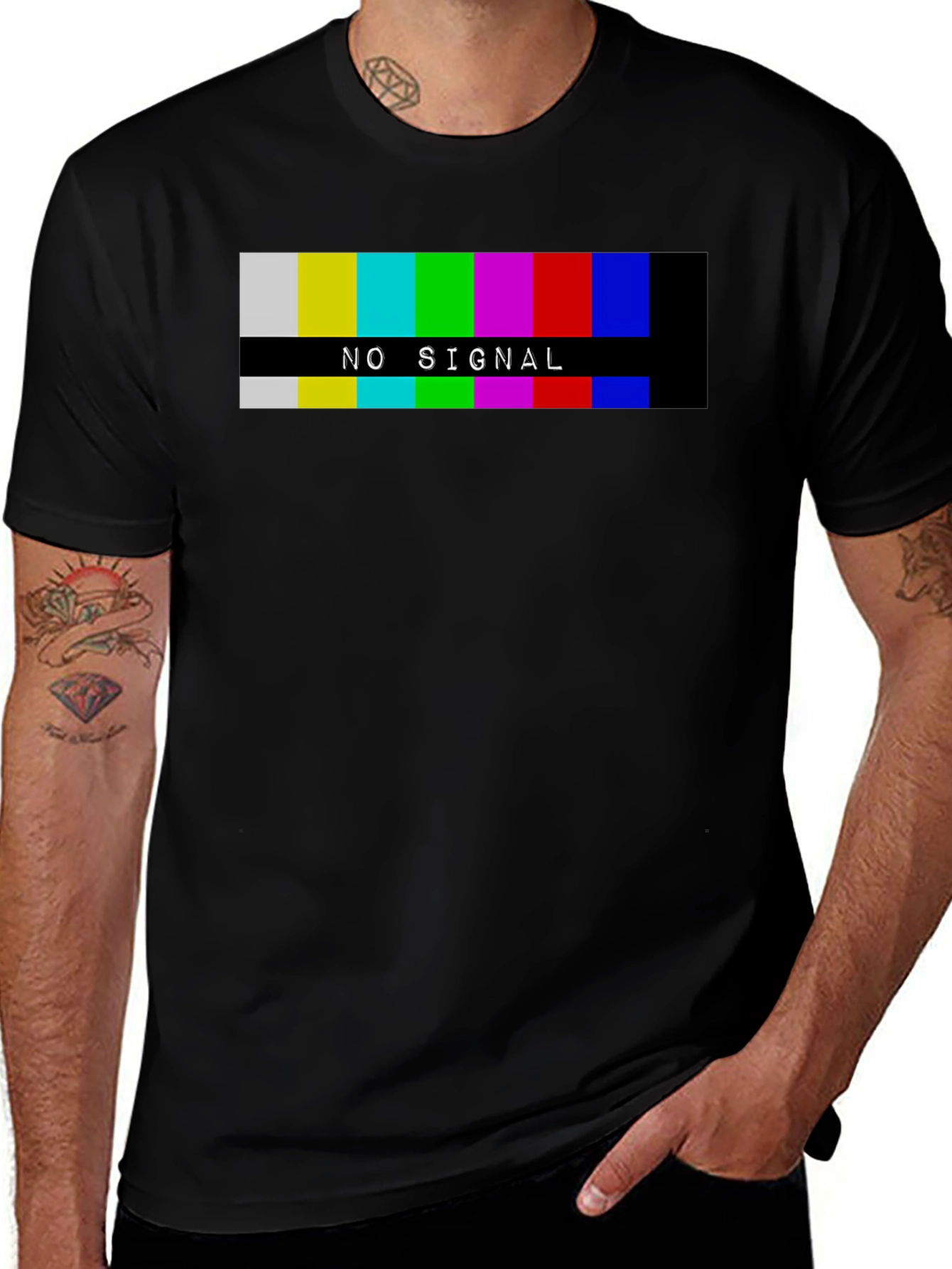 Variant 21 of Retro "No Signal" Graphic Tee - Black Cotton T-Shirt