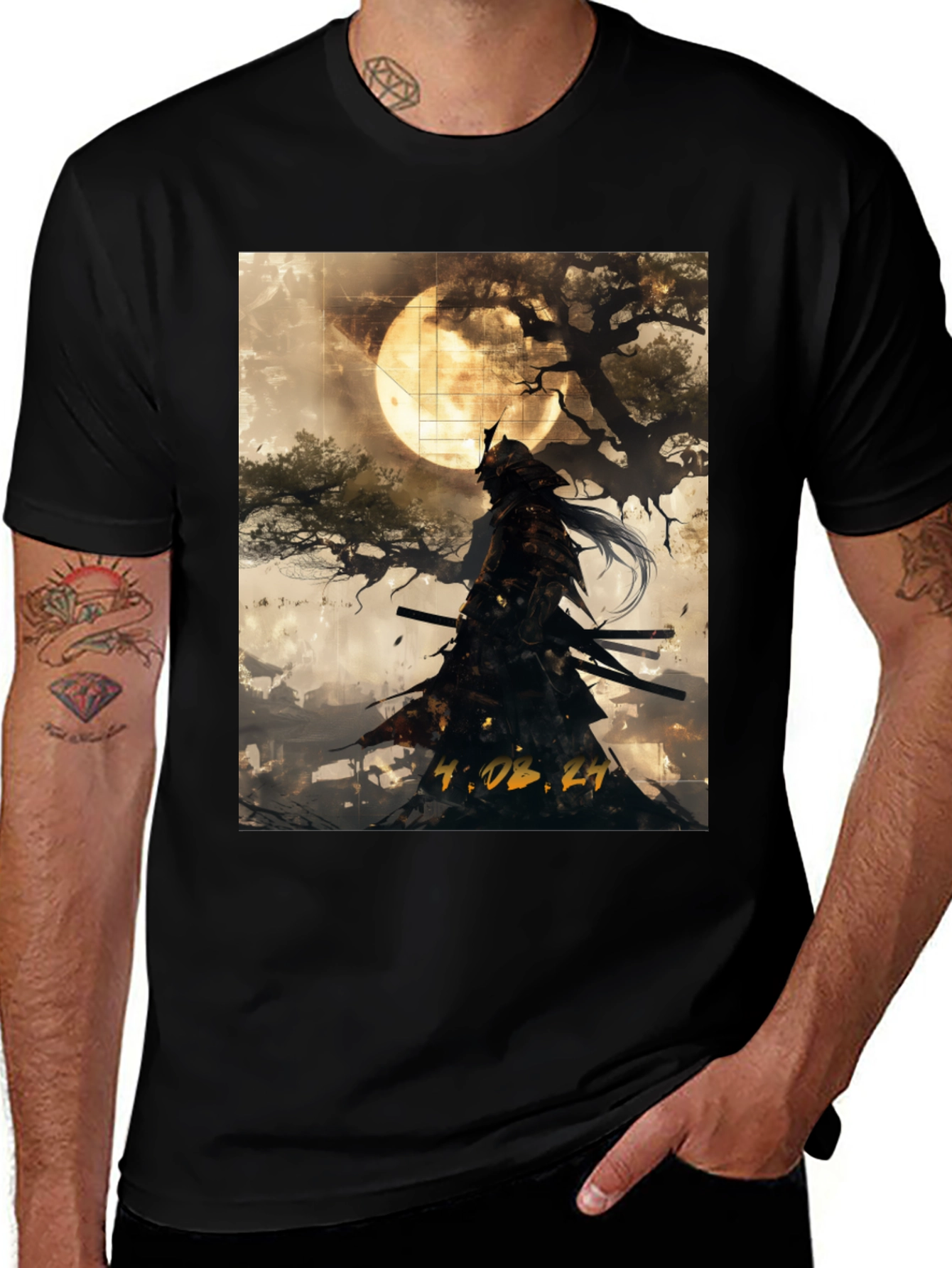 Variant 7 of Samurai Moon Graphic T-Shirt - Black
