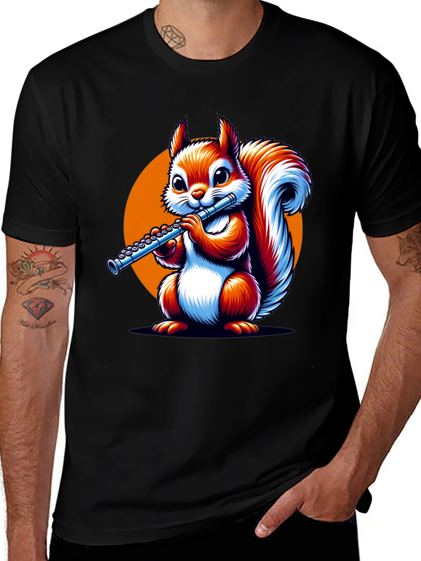 Variant 19 of Squirrel Flute Player Graphic Tee - Whimsical Animal Design