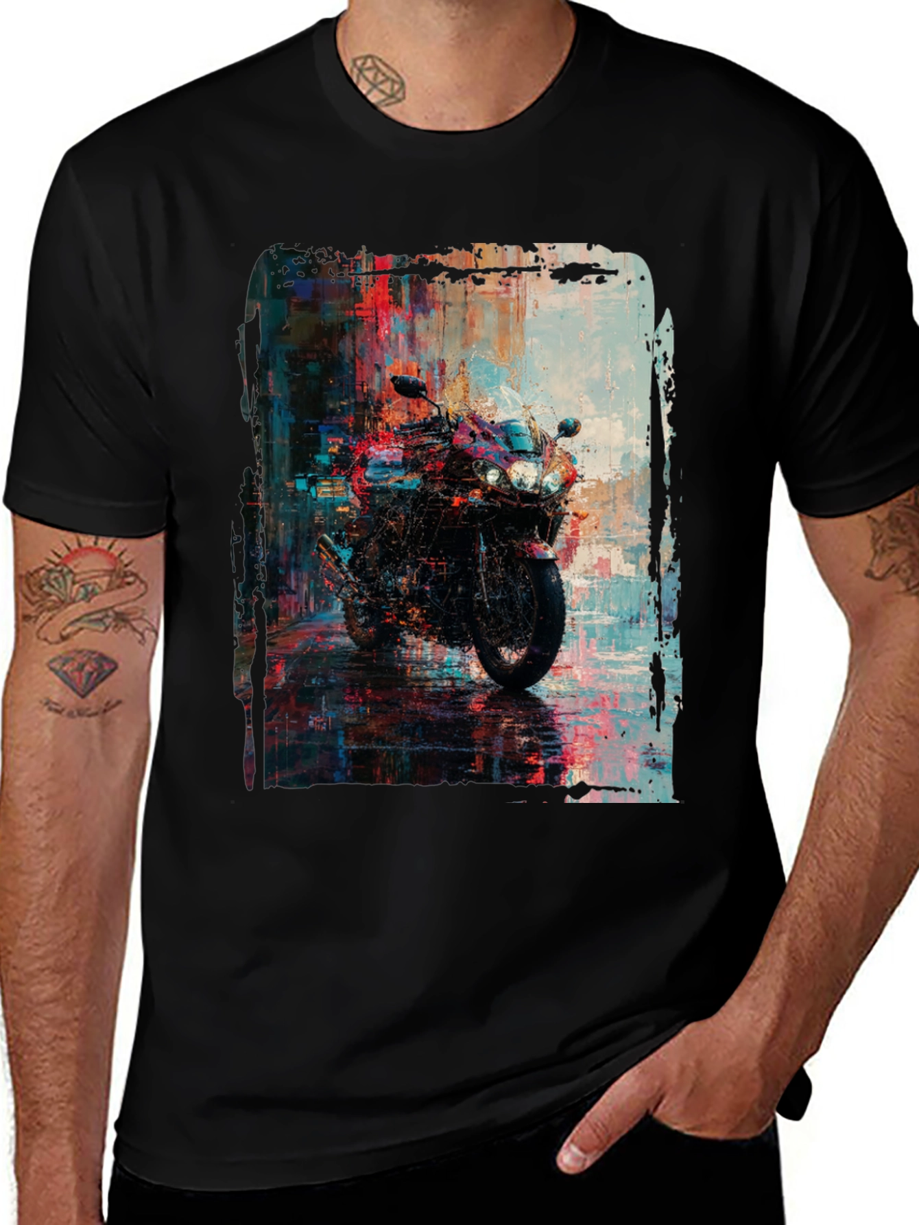 Variant 6 of Motorcycle Graphic Tee - Urban Style Black T-Shirt