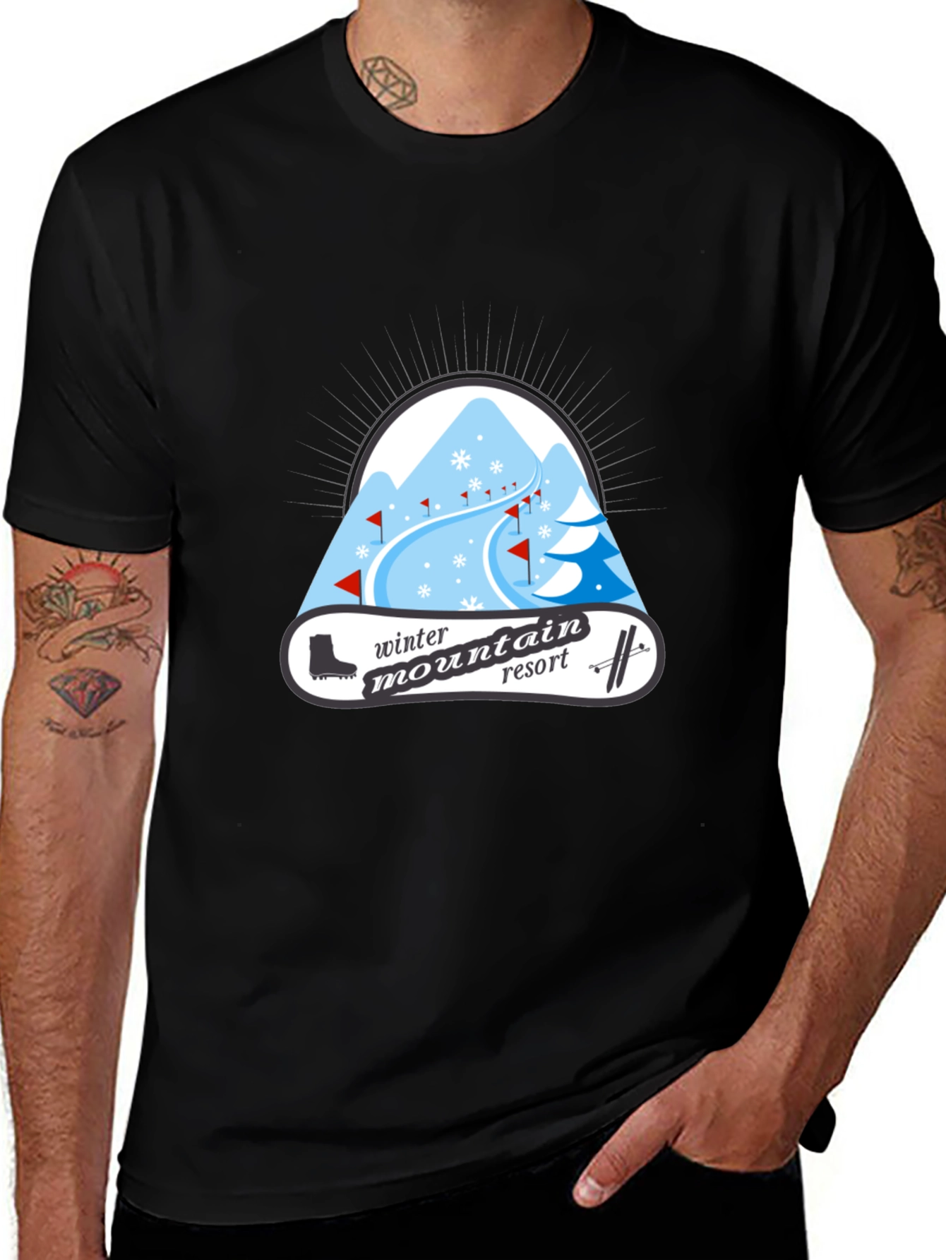 Winter Mountain Resort Black T-Shirt