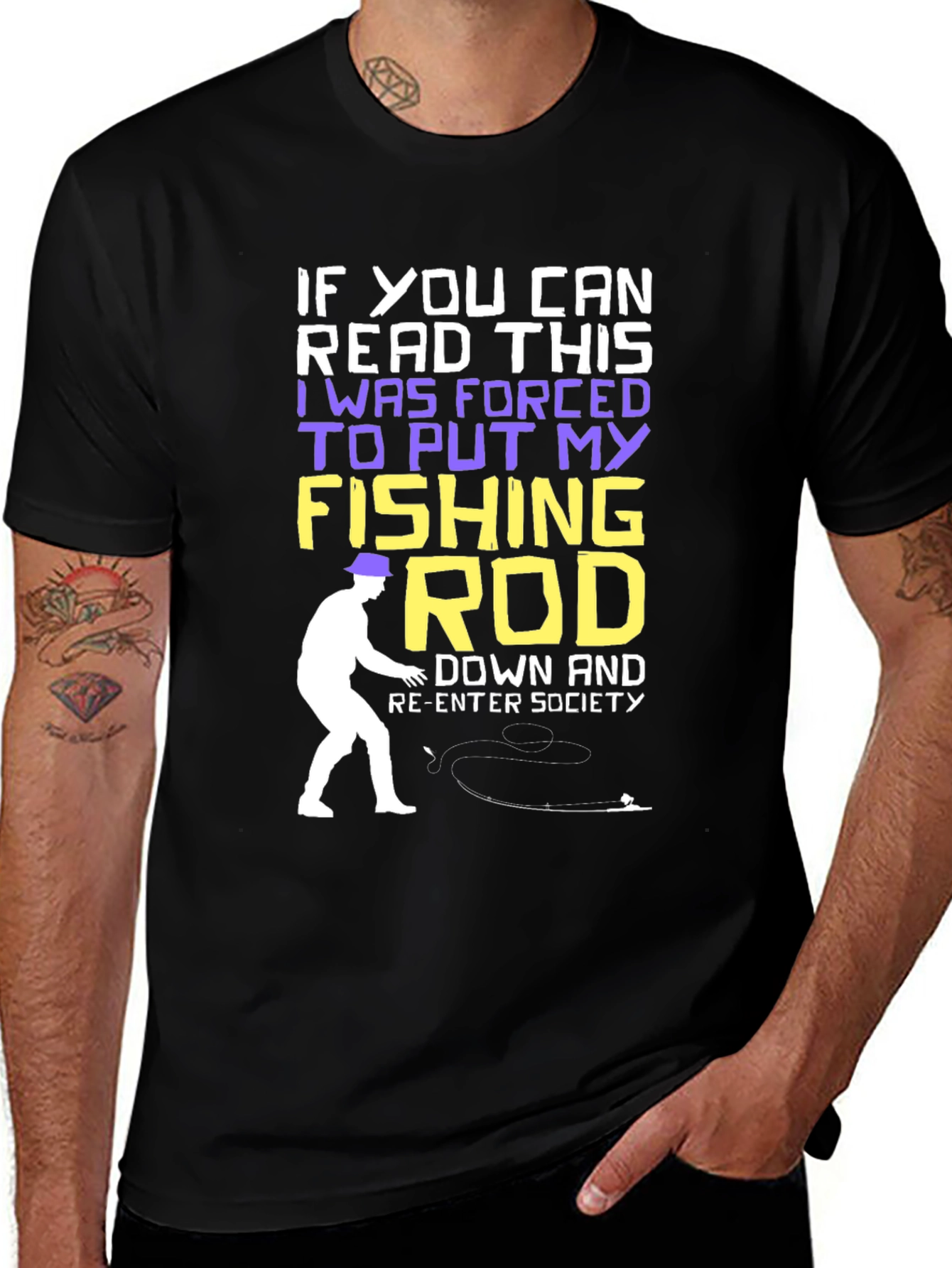 Variant 23 of Fishing Rod T-Shirt - Forced to Re-Enter Society Humor Tee