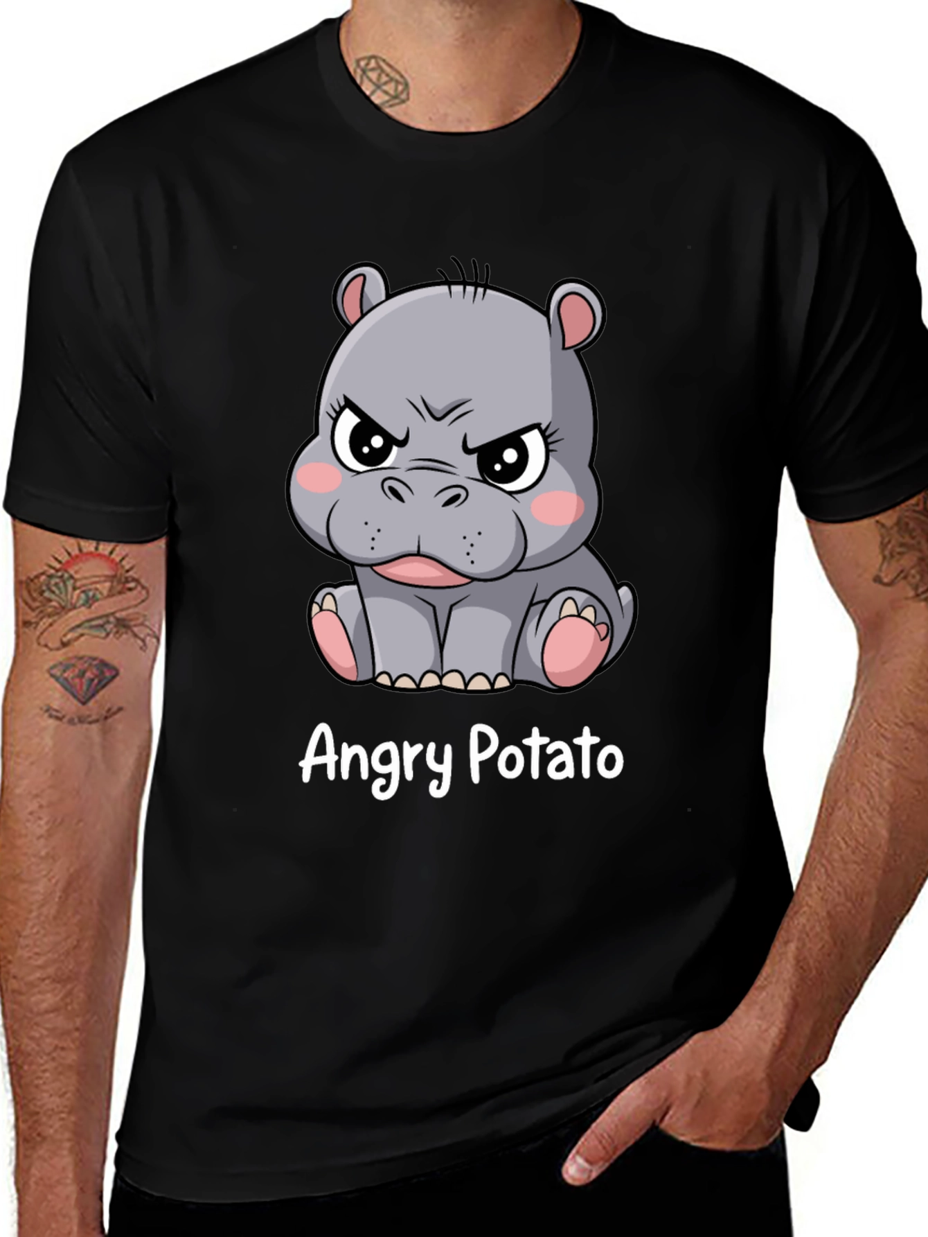 Variant 18 of Angry Potato Hippo Graphic T-Shirt