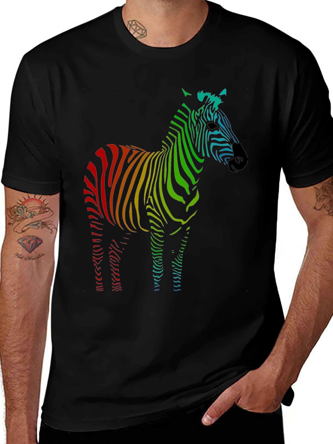 Variant 7 of Rainbow Zebra Graphic Tee - Men's Black T-Shirt