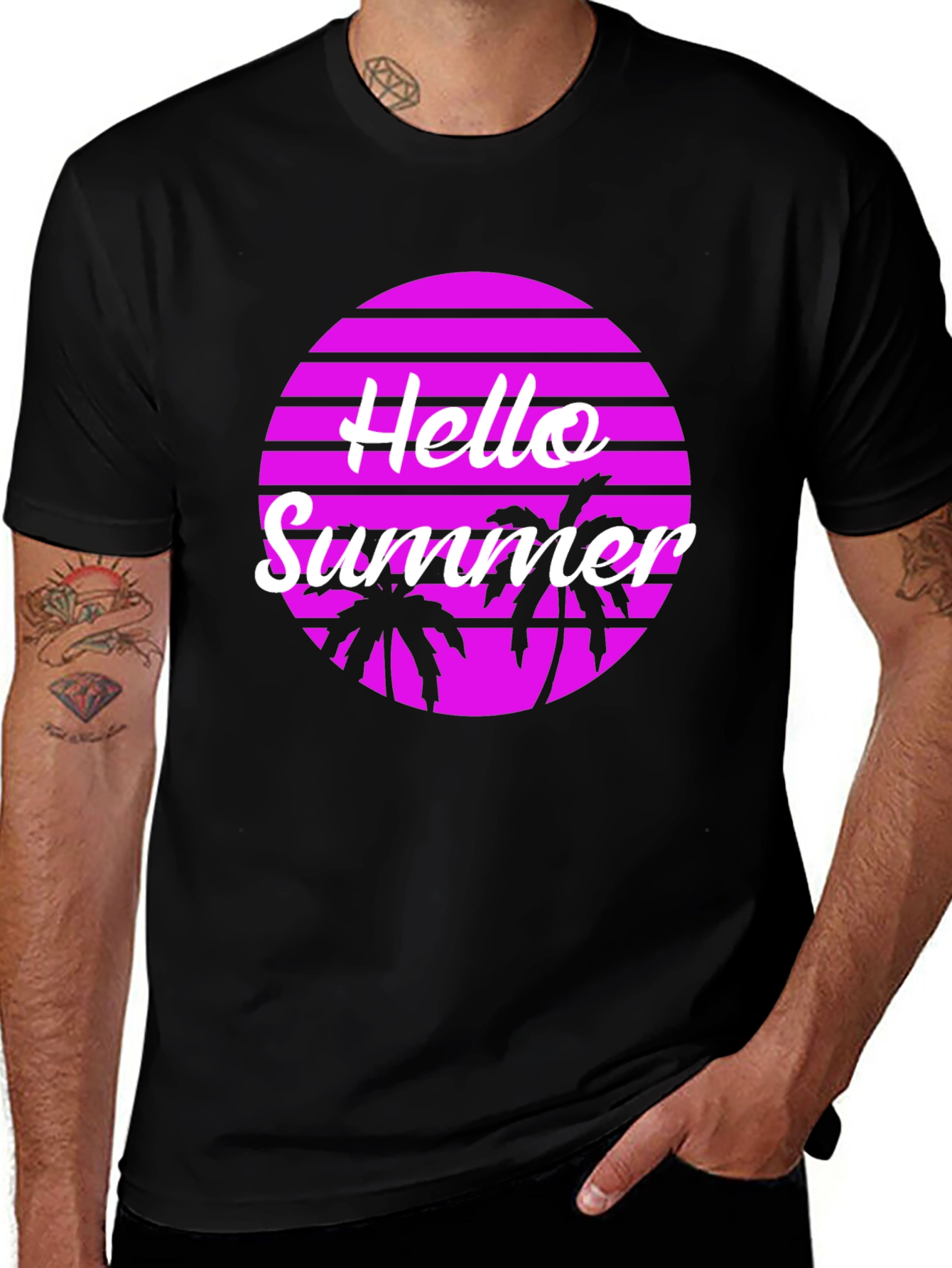 Variant 30 of Hello Summer Palm Tree Graphic Tee