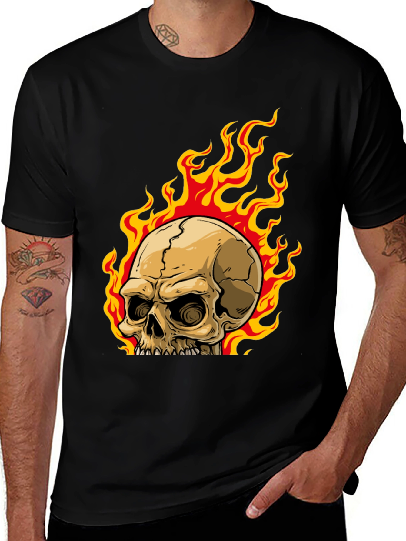 Variant 29 of Skull on Fire Graphic Tee - Men's Black T-Shirt