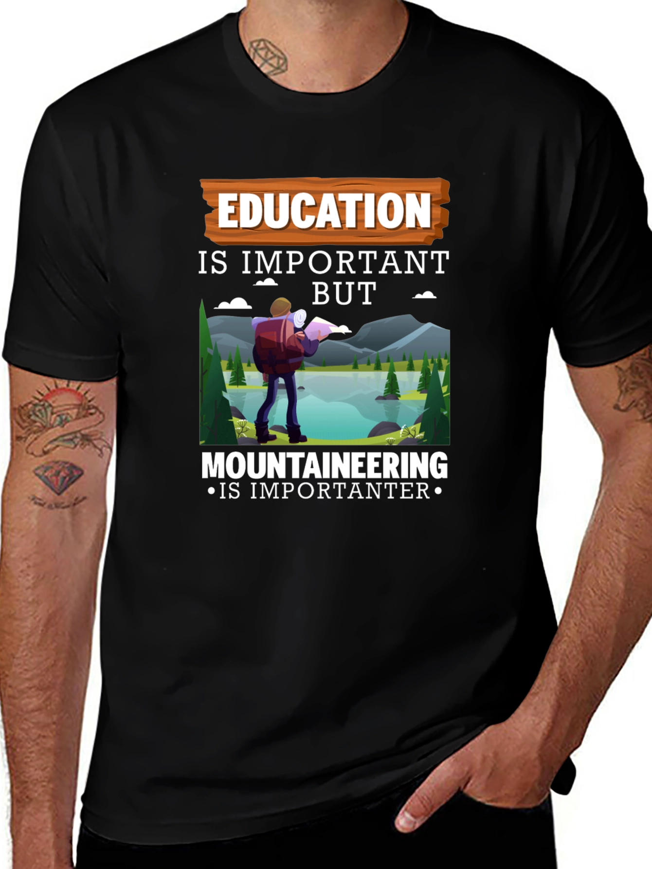 Education vs Mountaineering Graphic T-Shirt