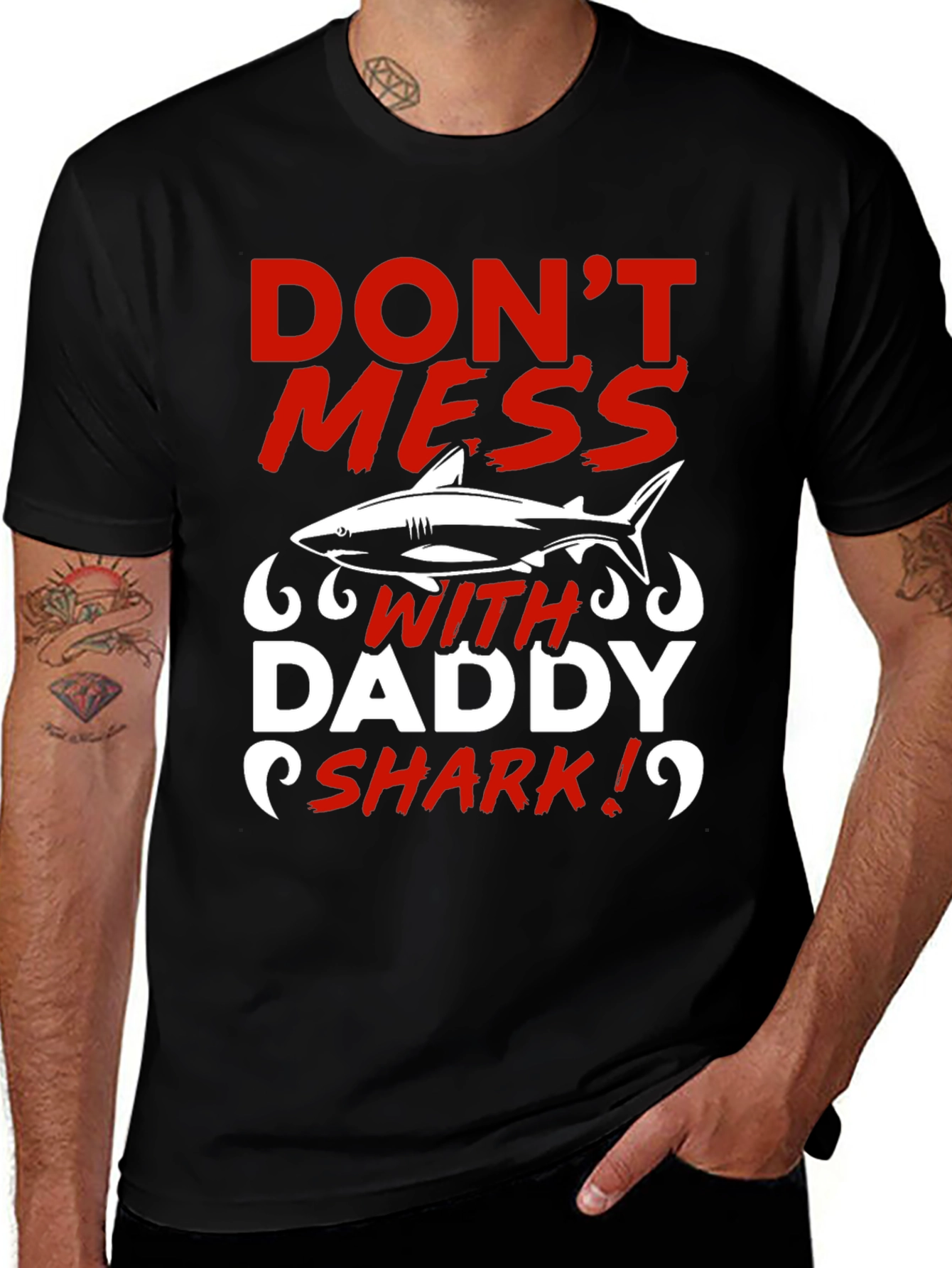 Variant 29 of Don't Mess With Daddy Shark Black T-Shirt