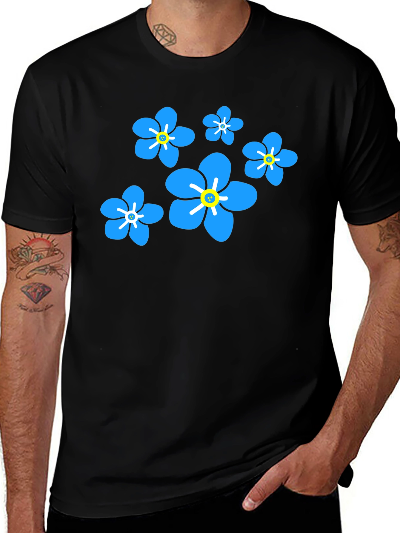 Variant 26 of Floral Print Black T-Shirt for Men