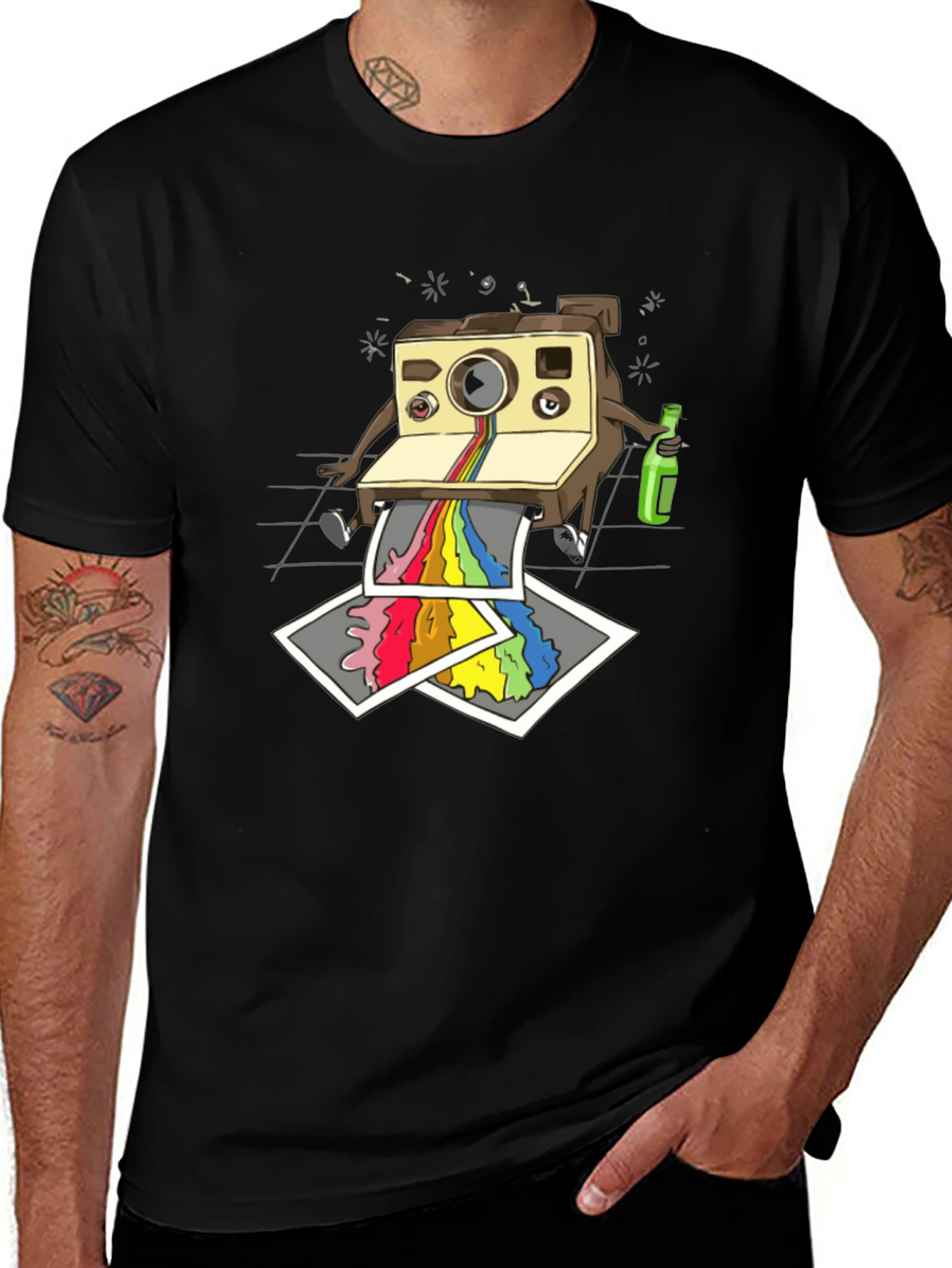 Variant 15 of Funky Retro Camera Print Black T-Shirt