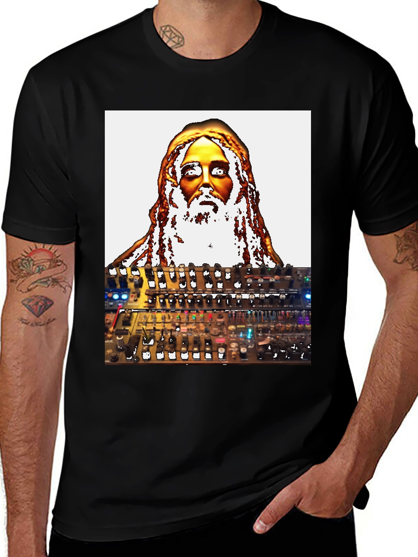 Variant 13 of Unique Graphic T-Shirt - Jesus Synth Music Lover