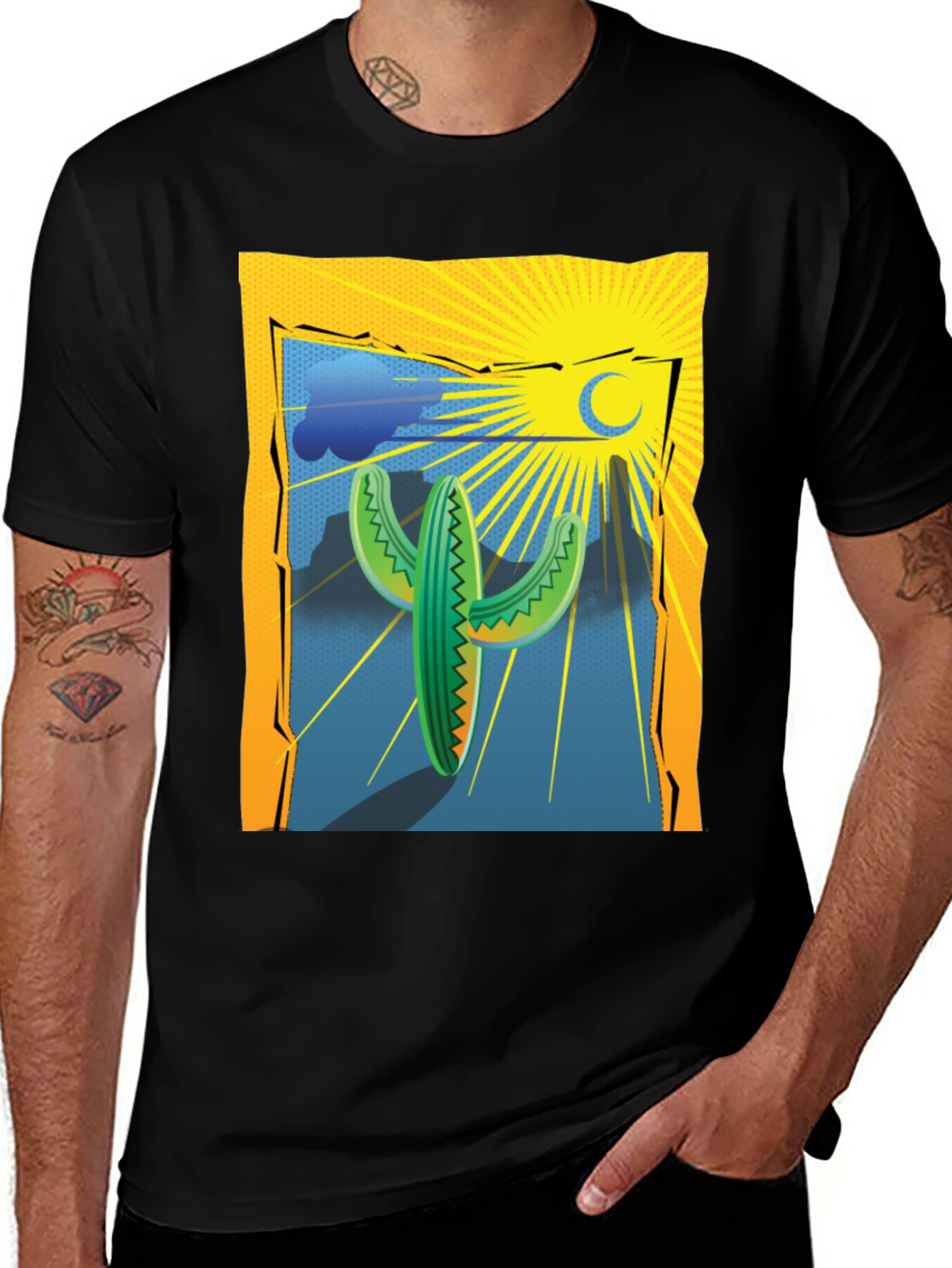 Variant 10 of Cactus Desert Graphic Tee - Men's Black T-Shirt