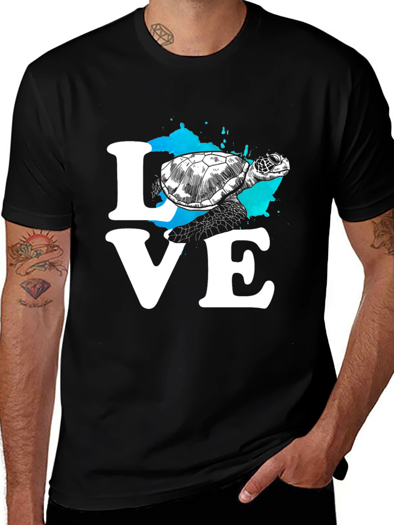 Variant 2 of Sea Turtle Love Graphic Black T-Shirt