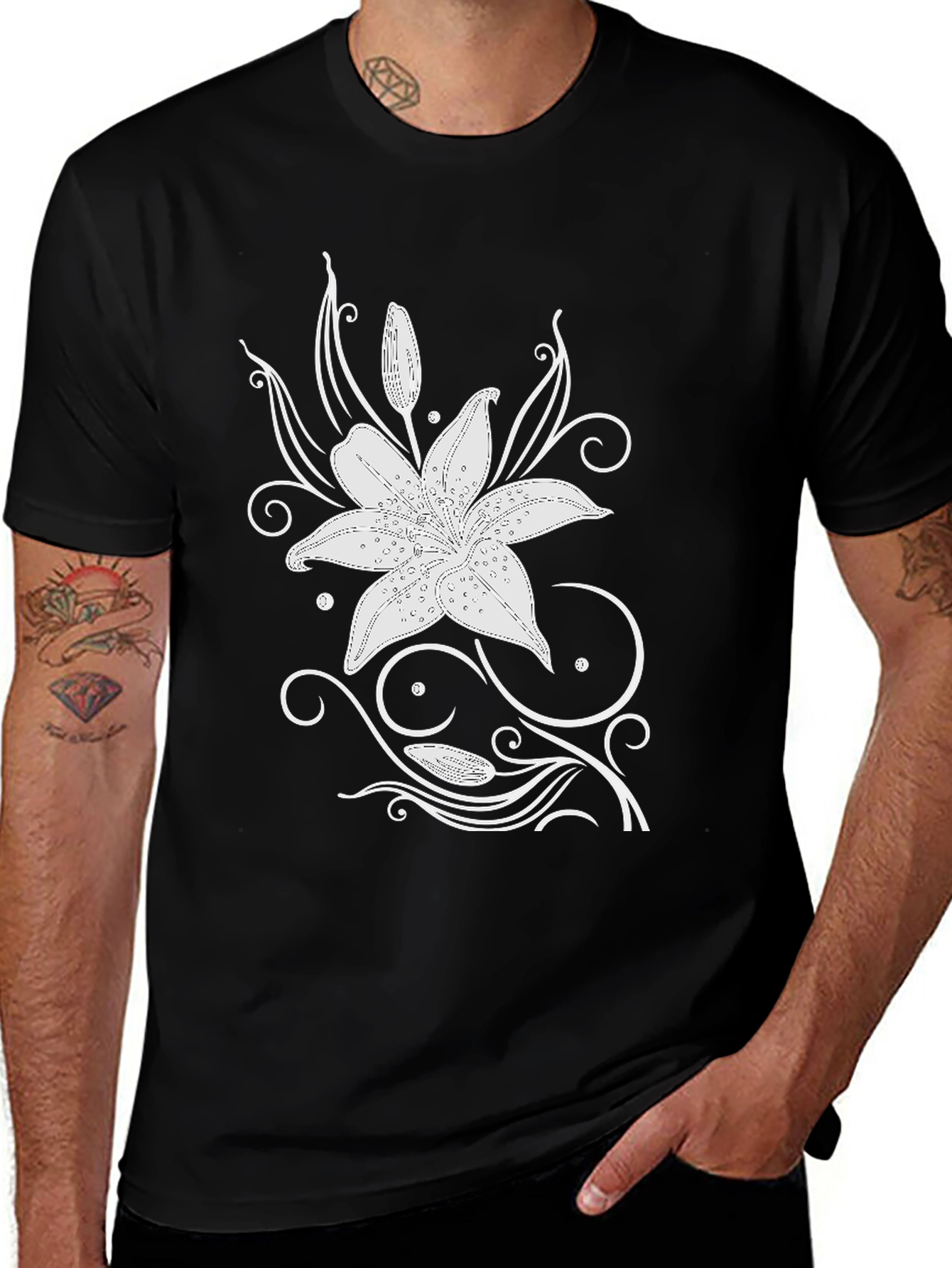 Black Lily Graphic Tee - Stylish Men's T-Shirt