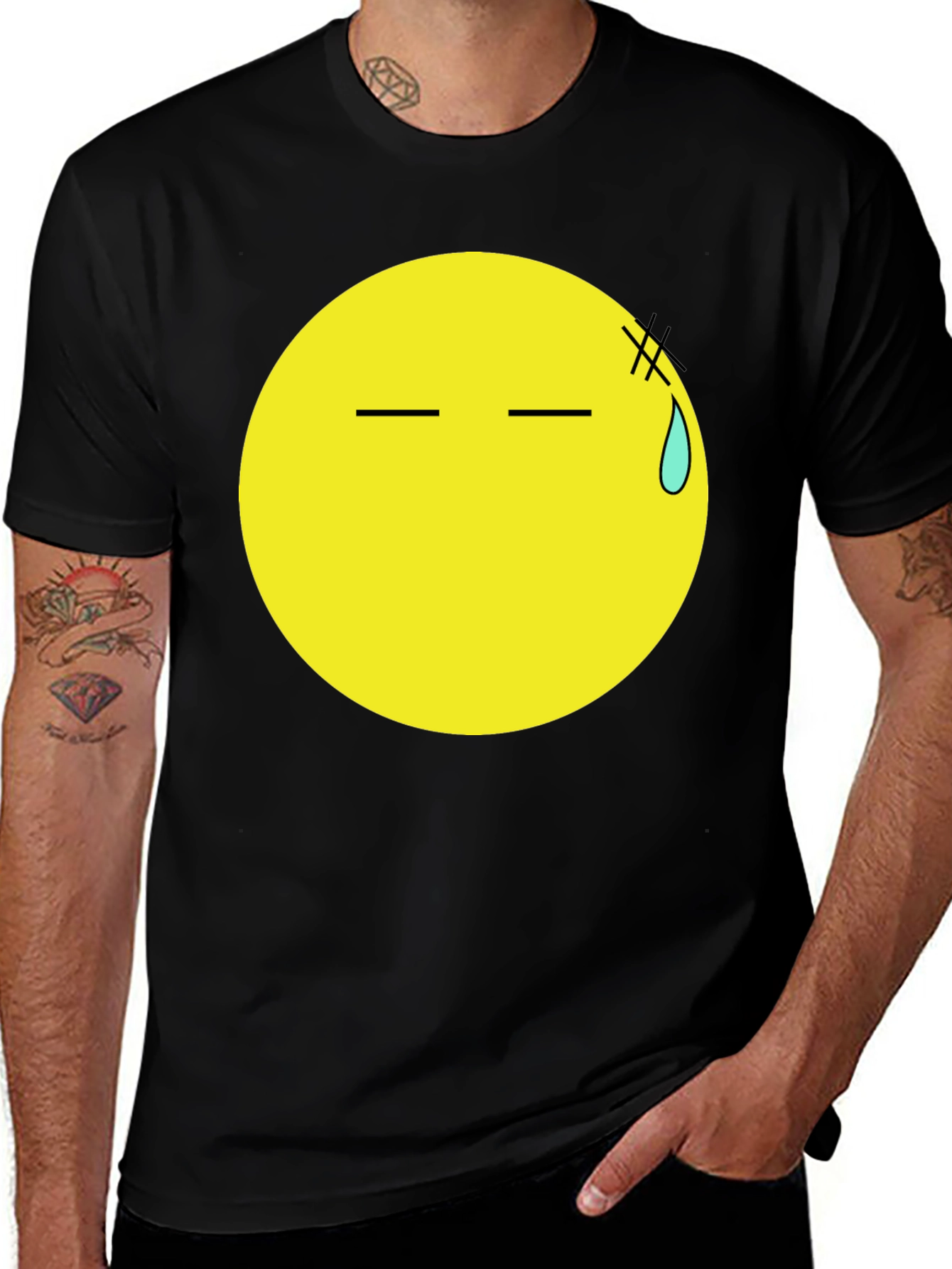Variant 27 of Black T-Shirt with Anxious Emoji Print
