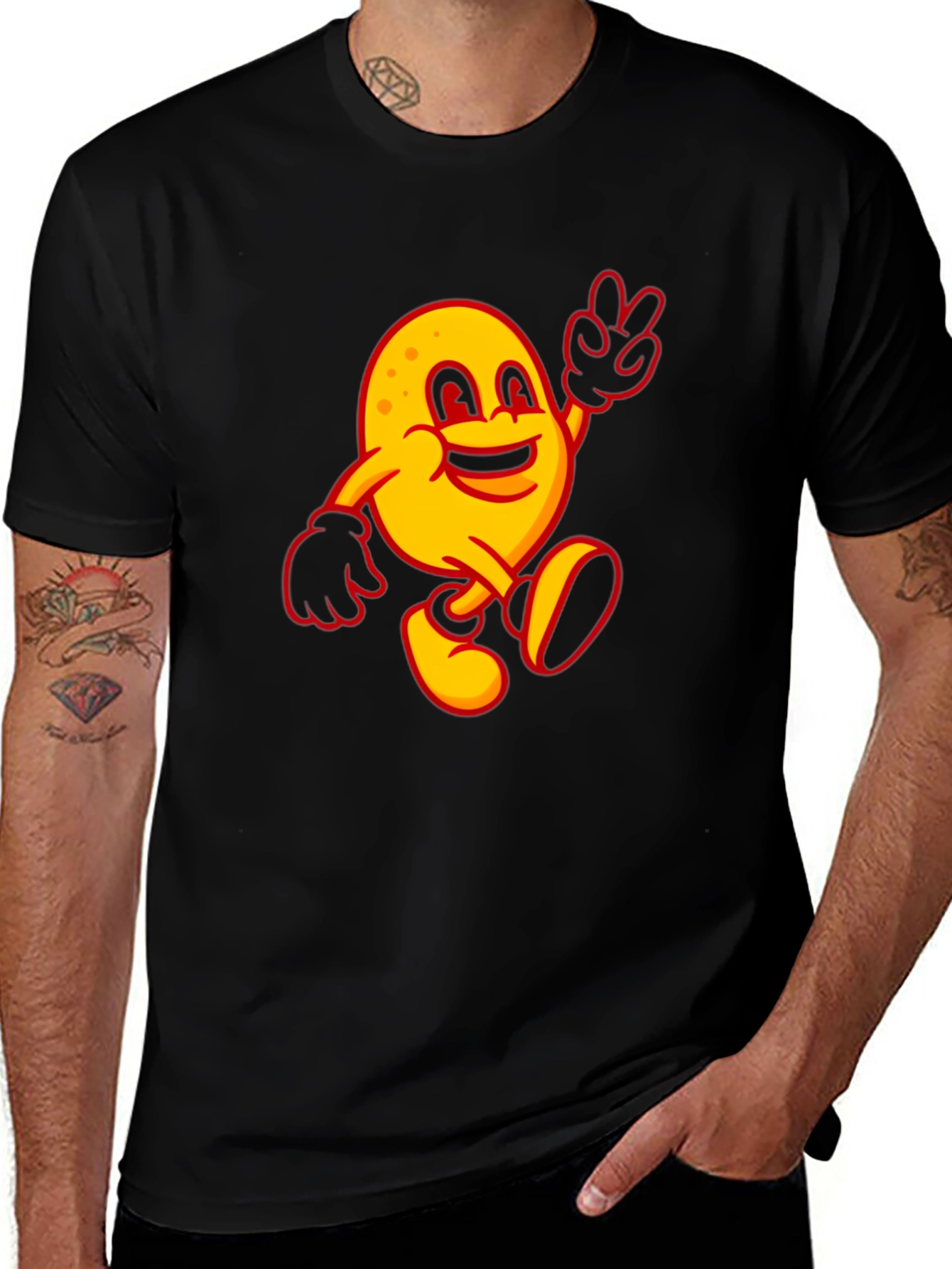 Variant 14 of Happy Potato Cartoon Black T-Shirt