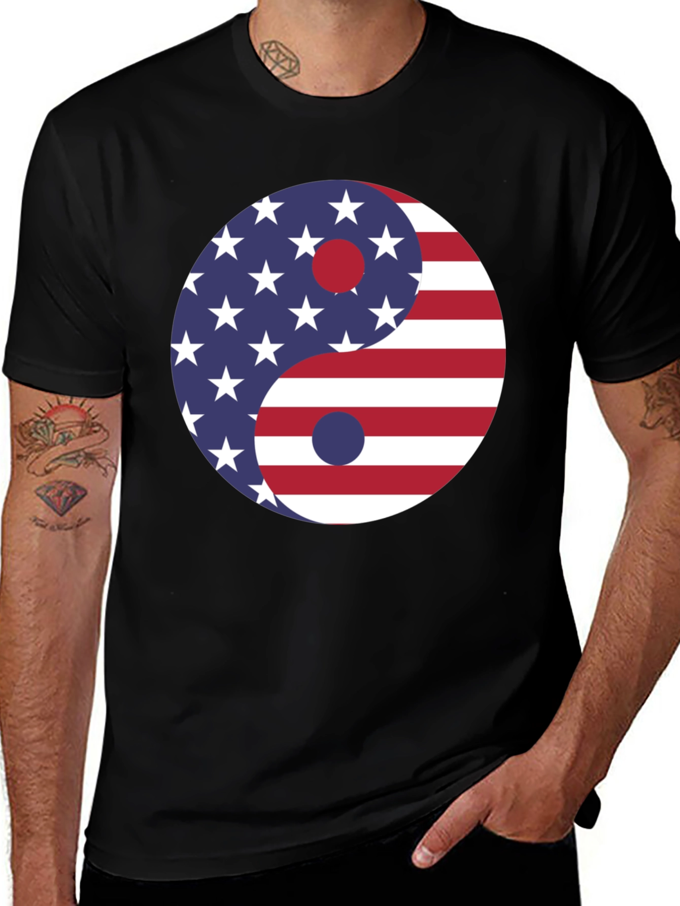 Yin Yang USA Flag Graphic Tee - Patriotic Harmony