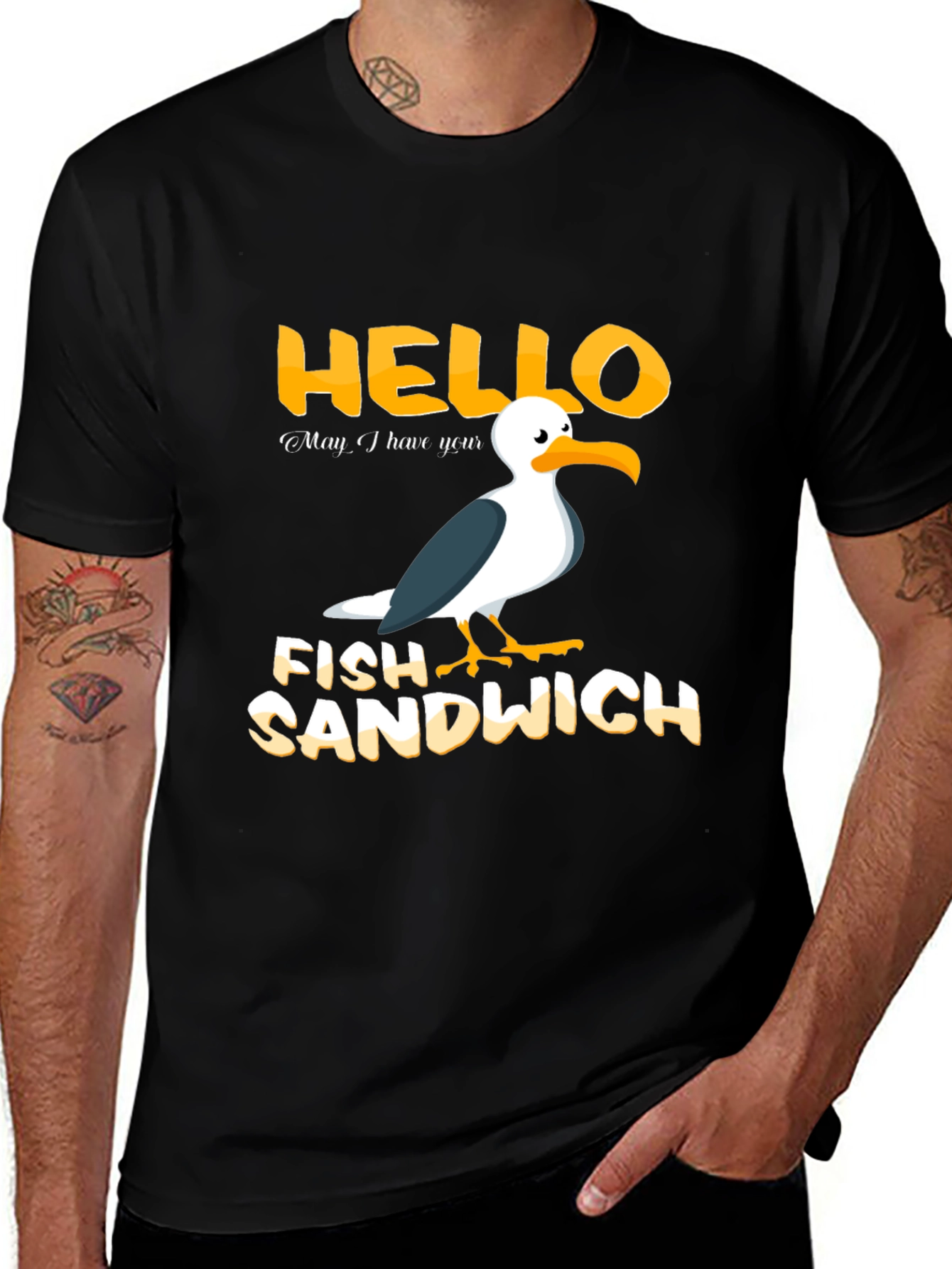 Variant 10 of Hello Fish Sandwich T-Shirt Funny Seagull Humor Tee