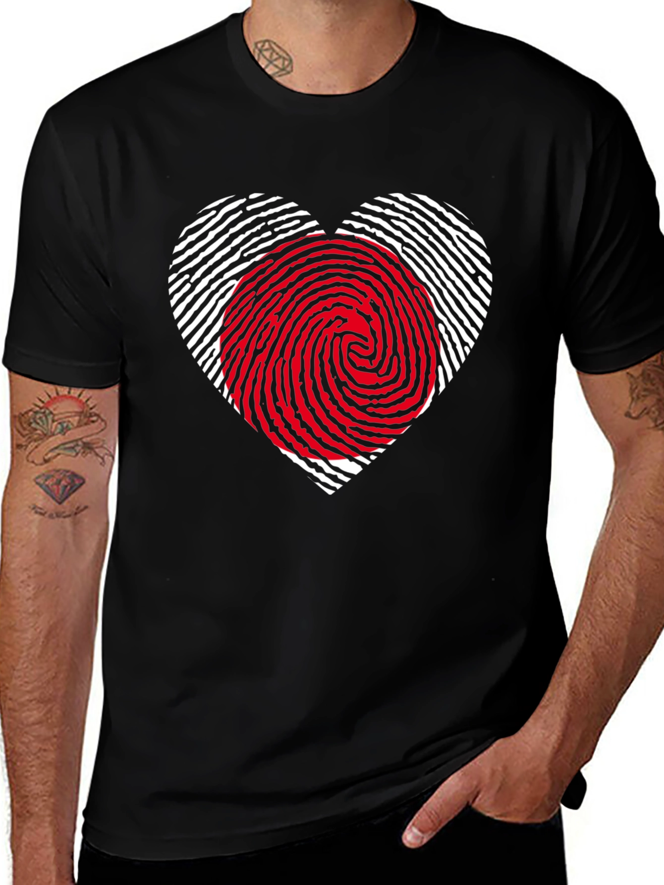 Black Fingerprint Heart Graphic Tee - Stylish Black Shirt main image