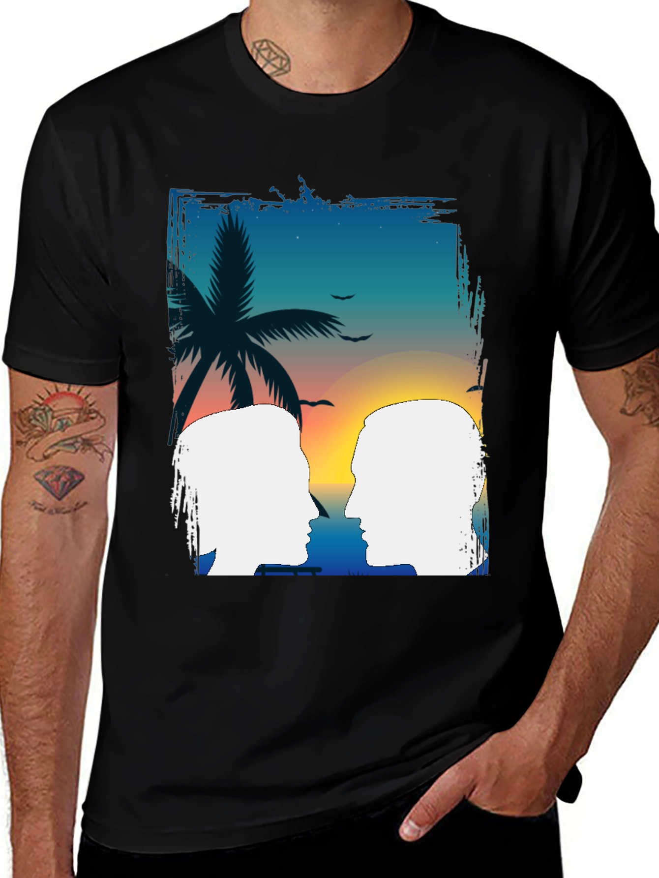 Variant 29 of Tropical Sunset Couple Graphic T-Shirt