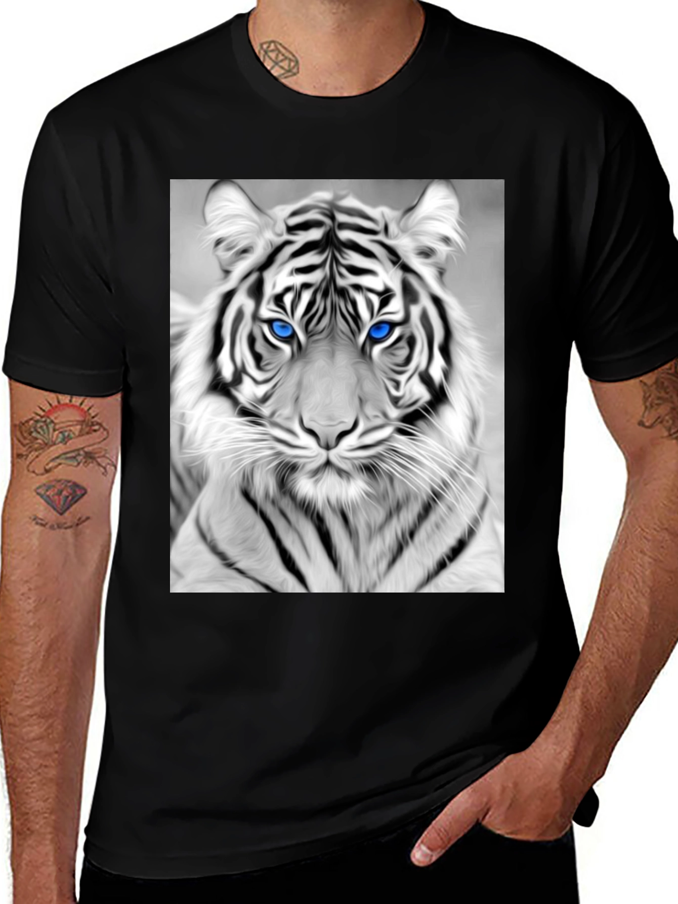 Variant 5 of Tiger Graphic Tee - Black Cotton