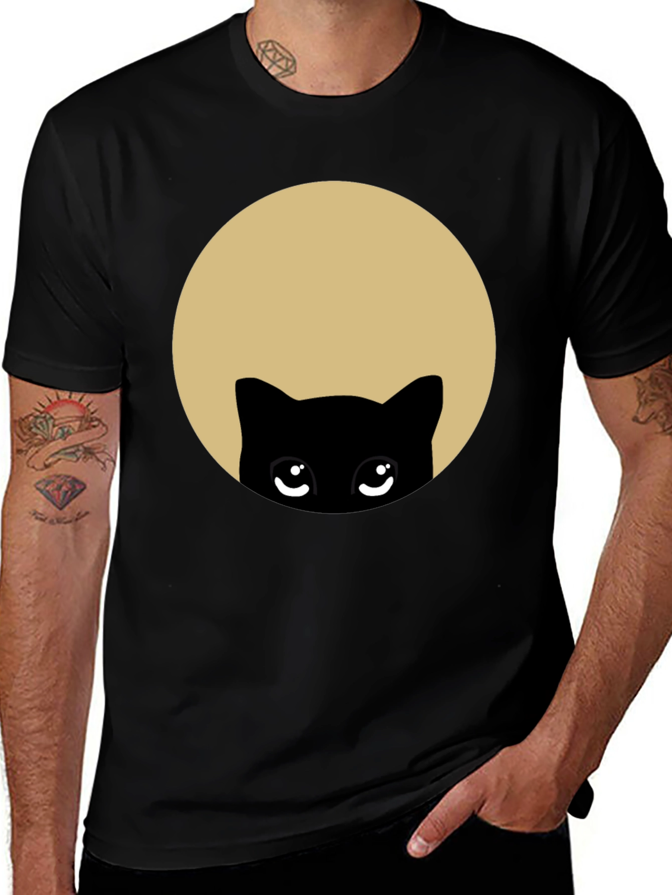 Variant 15 of Cute Peekaboo Cat Graphic T-Shirt - Black