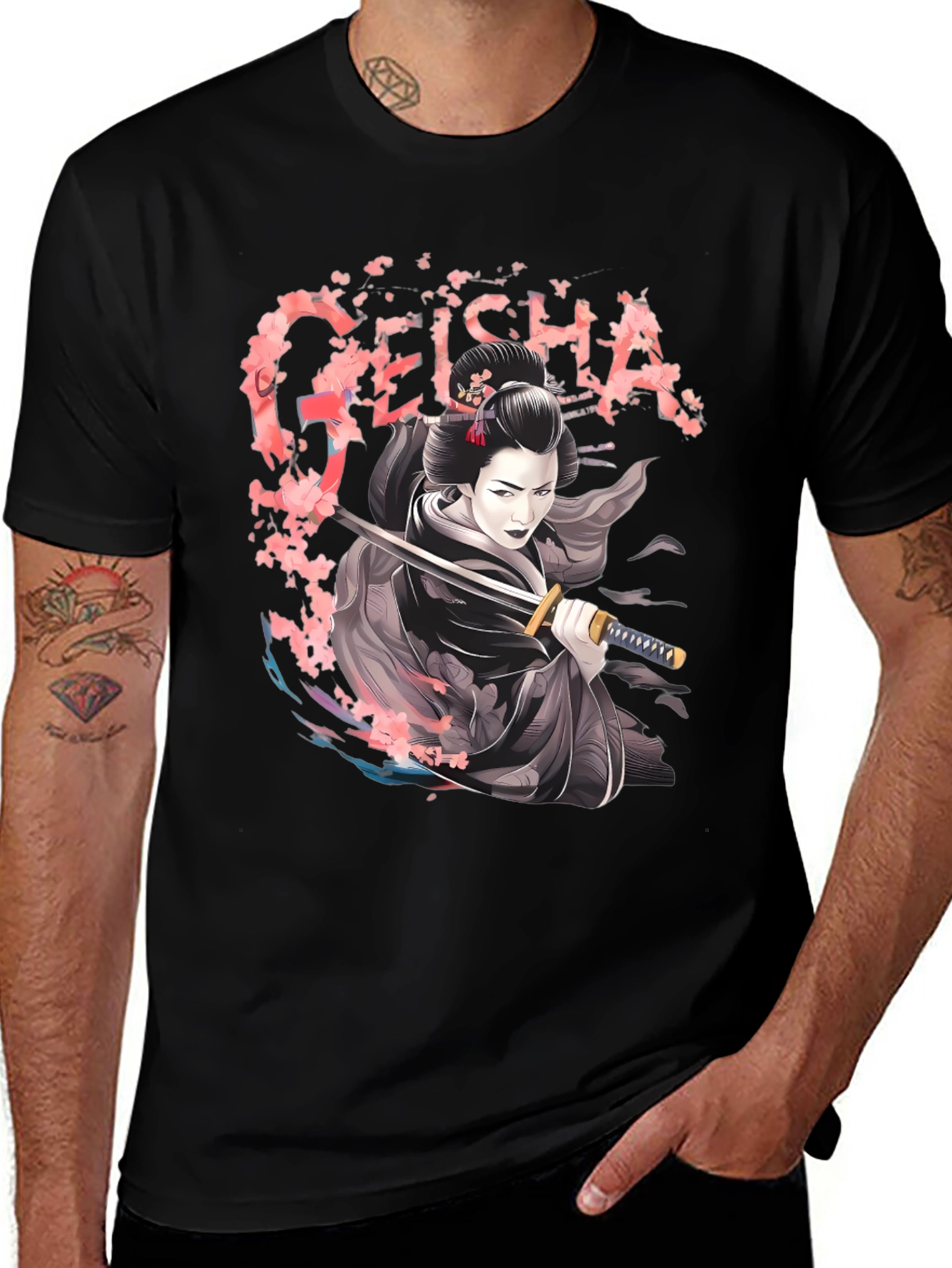 Geisha Katana Graphic T-Shirt - Unique Japanese Art Tee