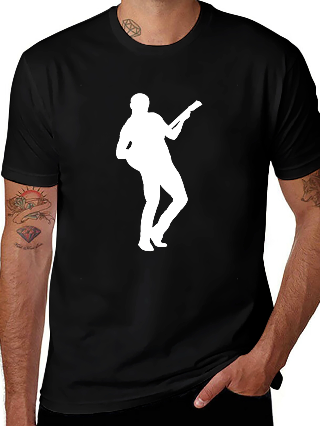 Variant 22 of Guitar Player Silhouette Black T-Shirt