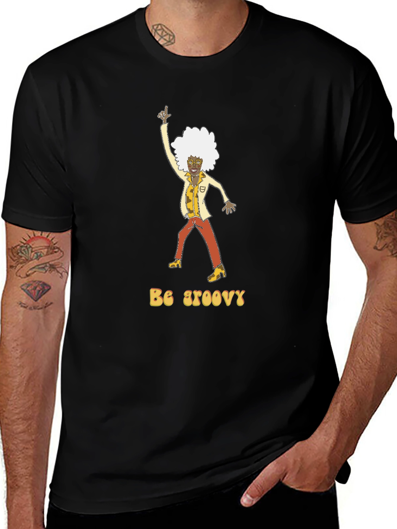 Variant 20 of Be Groovy Retro Graphic Tee - Black Cotton T-Shirt