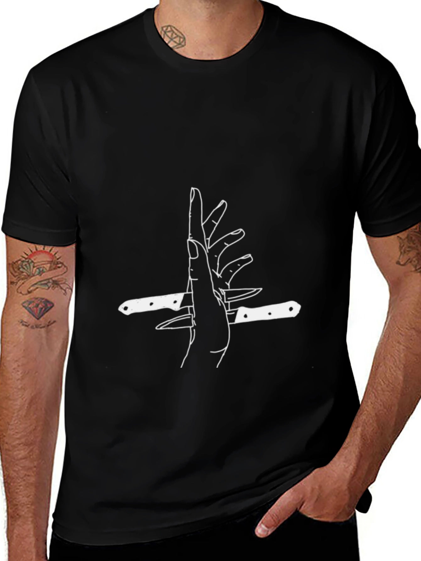 Variant 16 of Edgy Graphic Tee - Hand and Knife Design
