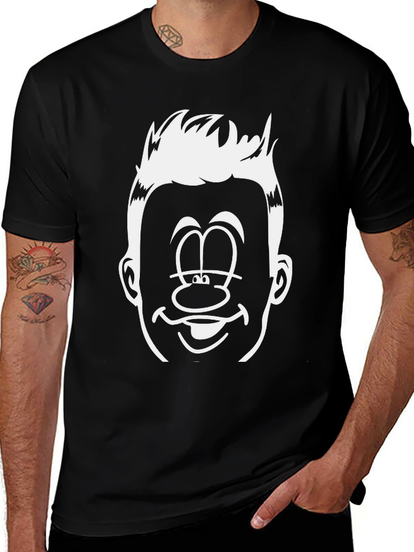 Variant 5 of Cartoon Face Graphic T-Shirt - Black