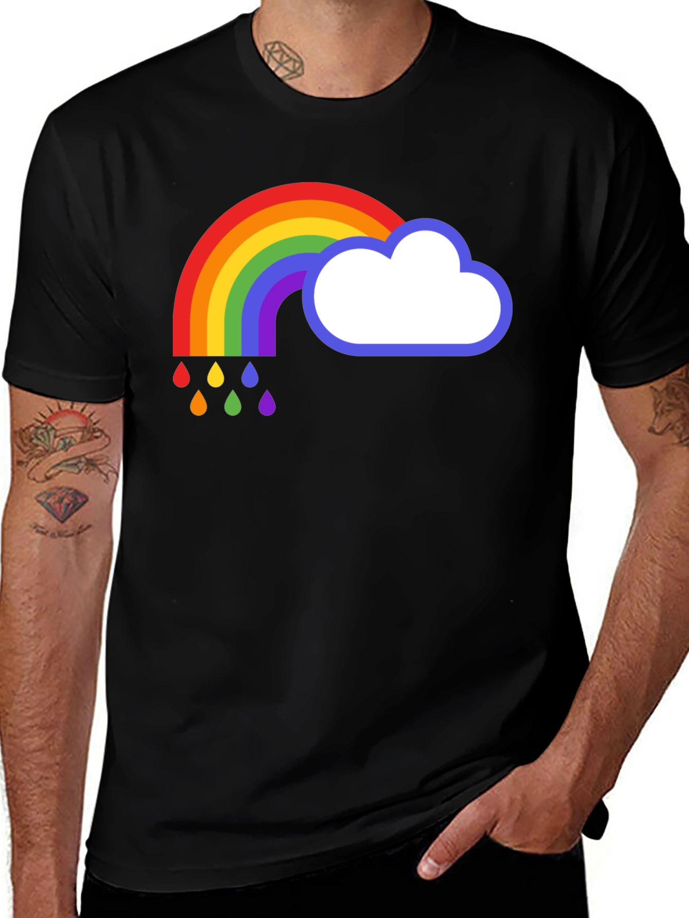 Variant 9 of Rainbow & Cloud Graphic Tee - Black T-Shirt