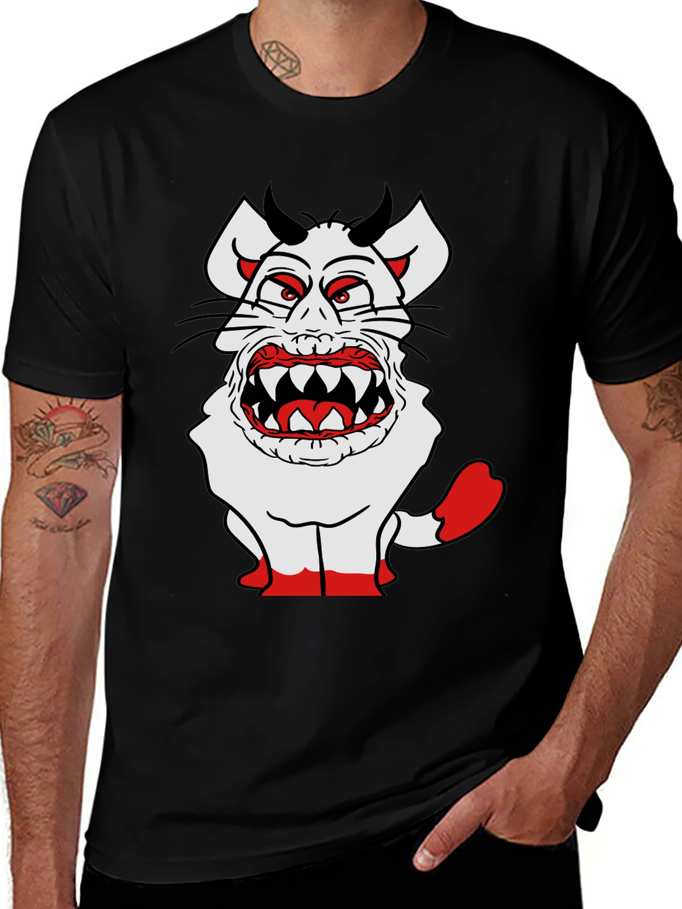 Variant 23 of Monster Cartoon Graphic Tee - Black Cotton Blend