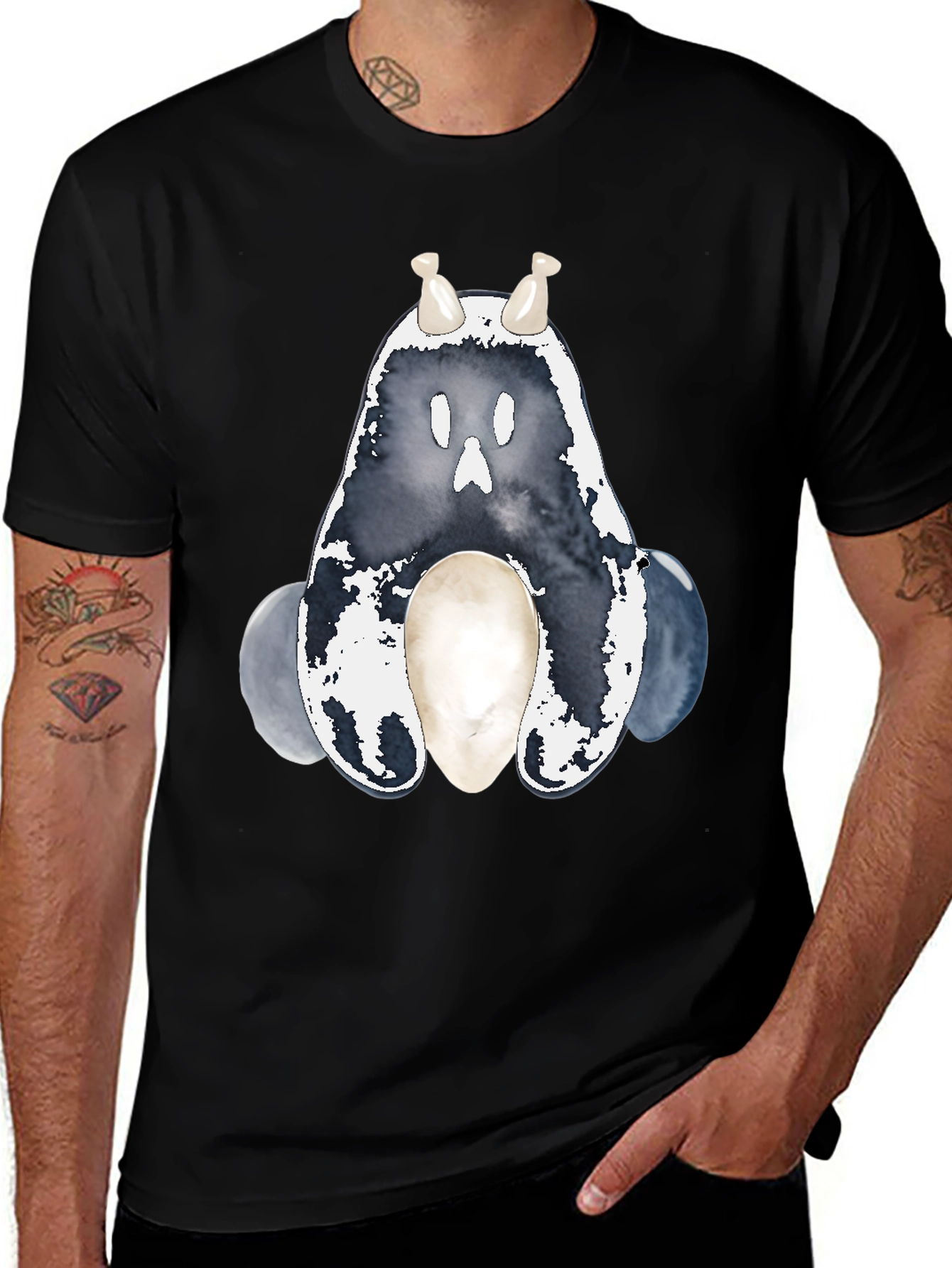 Ghostly Cute Creature Graphic Tee - Black